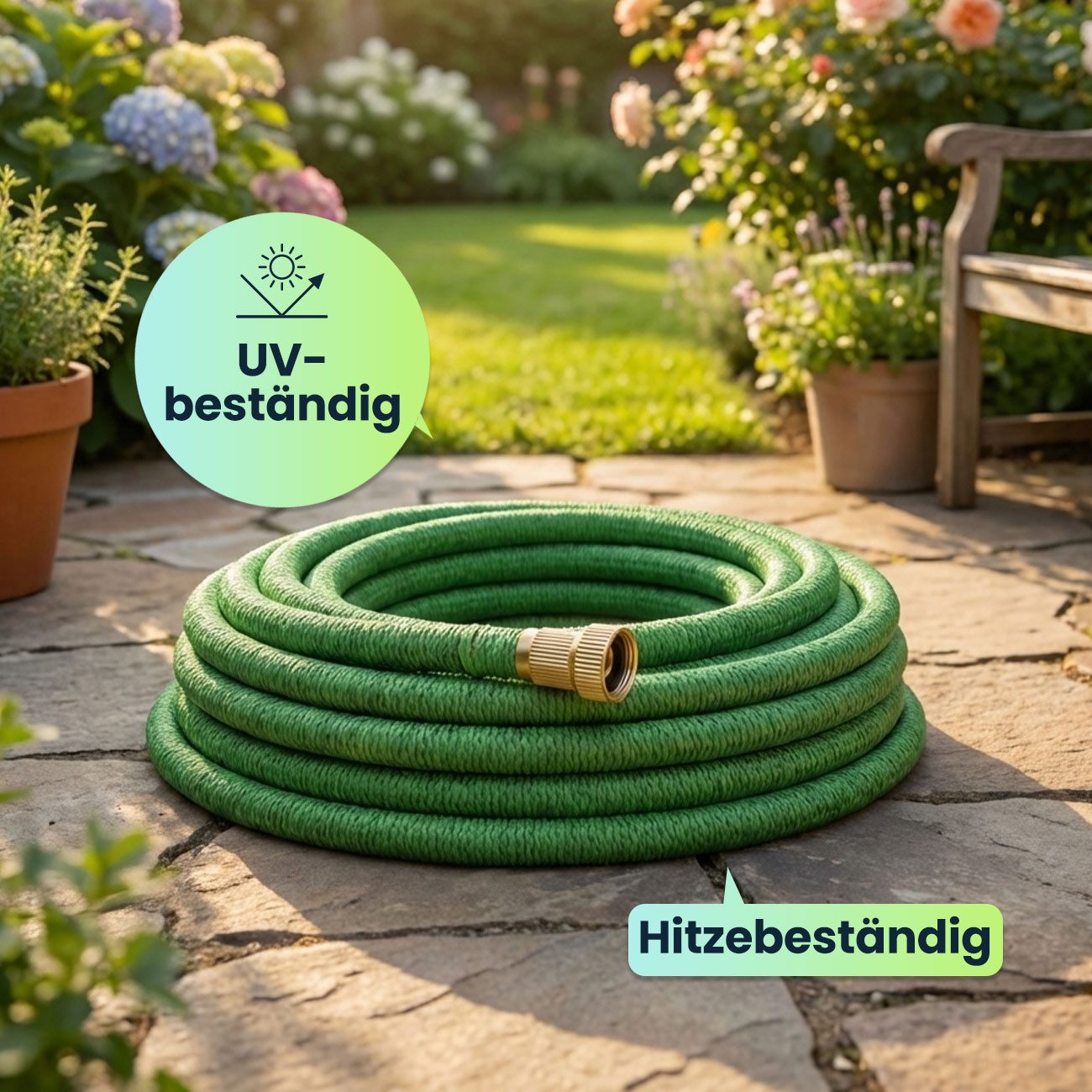 shop'n smile ideoon Gartenschlauch Flexibler Gartenschlauch 5&10m UV-beständig & 3-fache Ausdehnung, Extreme Haltbarkeit mit über 1.000 Dehnzyklen dank reißfestem Polyester-Mantel, Länge: 5 bis 15 m/Länge: 10 bis 30 m (Modular erweiterbar bis zu 100m)