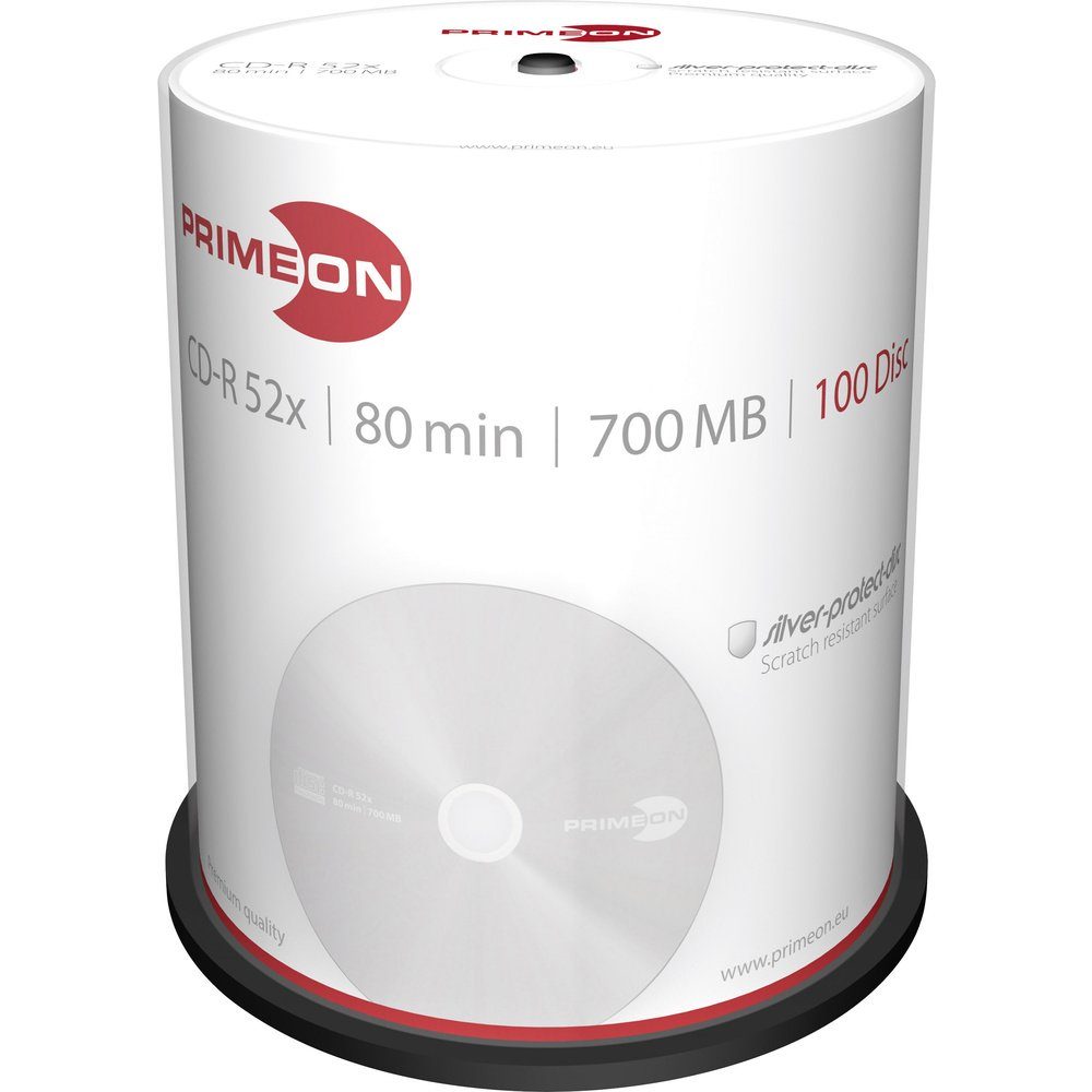 PRIMEON CD-Rohling Primeon 2761103 CD-R 80 Rohling 700 MB 100 St. Spindel Silber Matte Ob