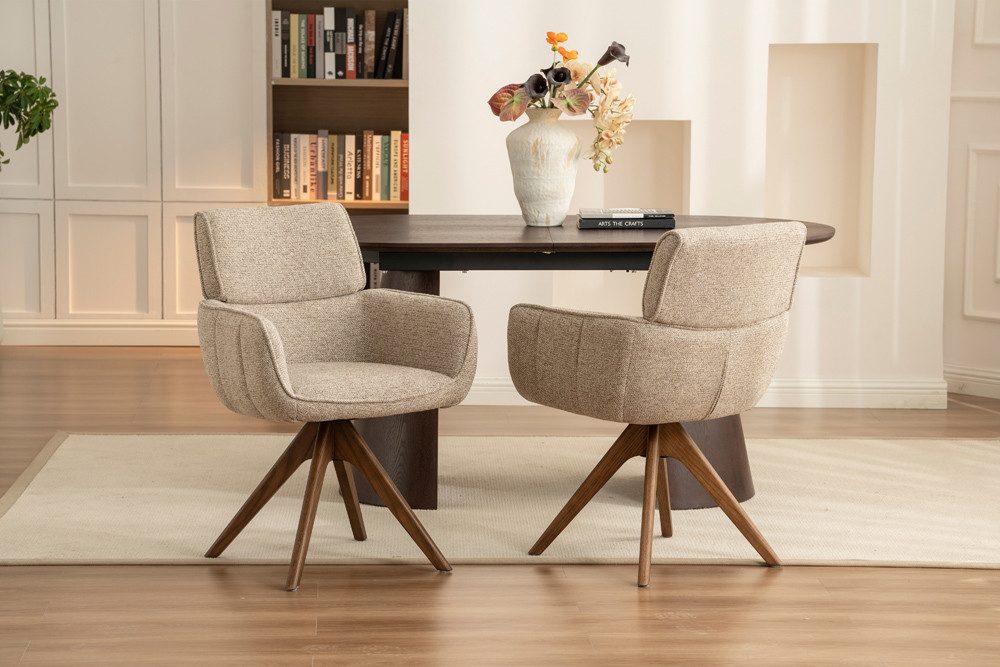 riess-ambiente Polsterstuhl UNIQUE taupe/beige - Strukturstoff, Eichenholz, mit Armlehne, drehbar (Einzelartikel, 1 St), Zeitloser Polsterstuhl - ideal für Wohn- und Esszimmer oder Küche