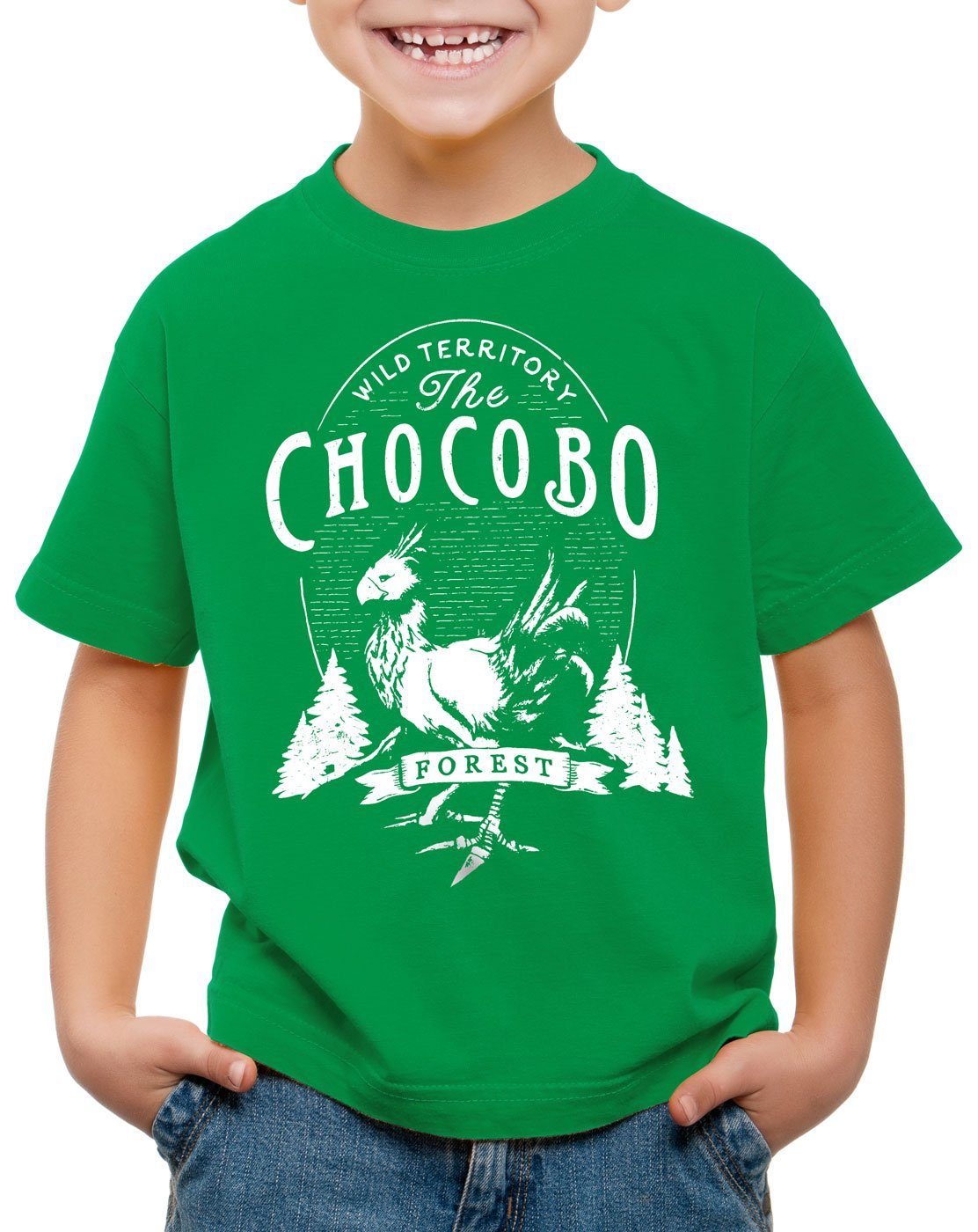 style3 Print-Shirt Kinder T-Shirt Wild Chocobo final VII Rollenspiel grün