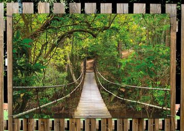 Wallario Sichtschutzzaunmatten Hängebrücke im Urwald grüner Dschungel