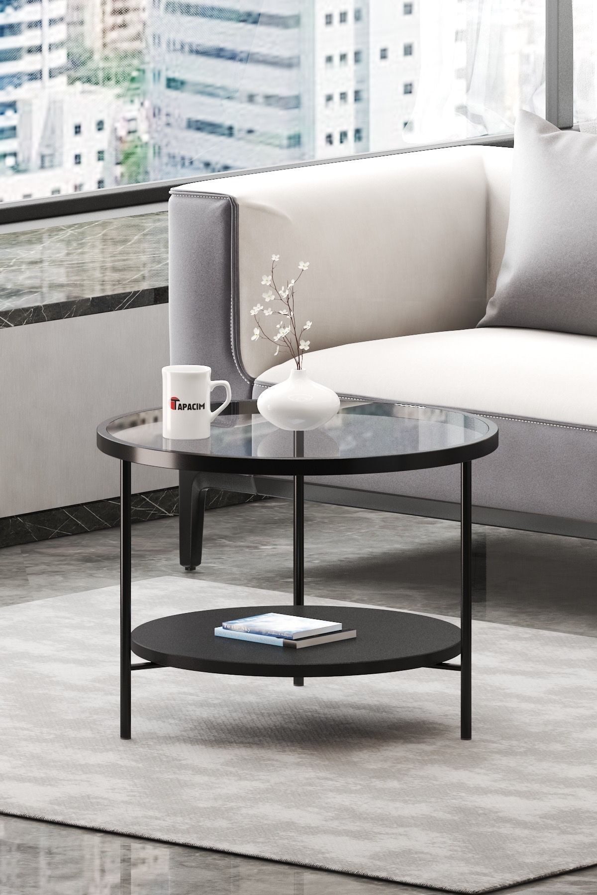 en.casa Couchtisch (1-St), Runde Tischplatte aus Sicherheitsglas 91332163