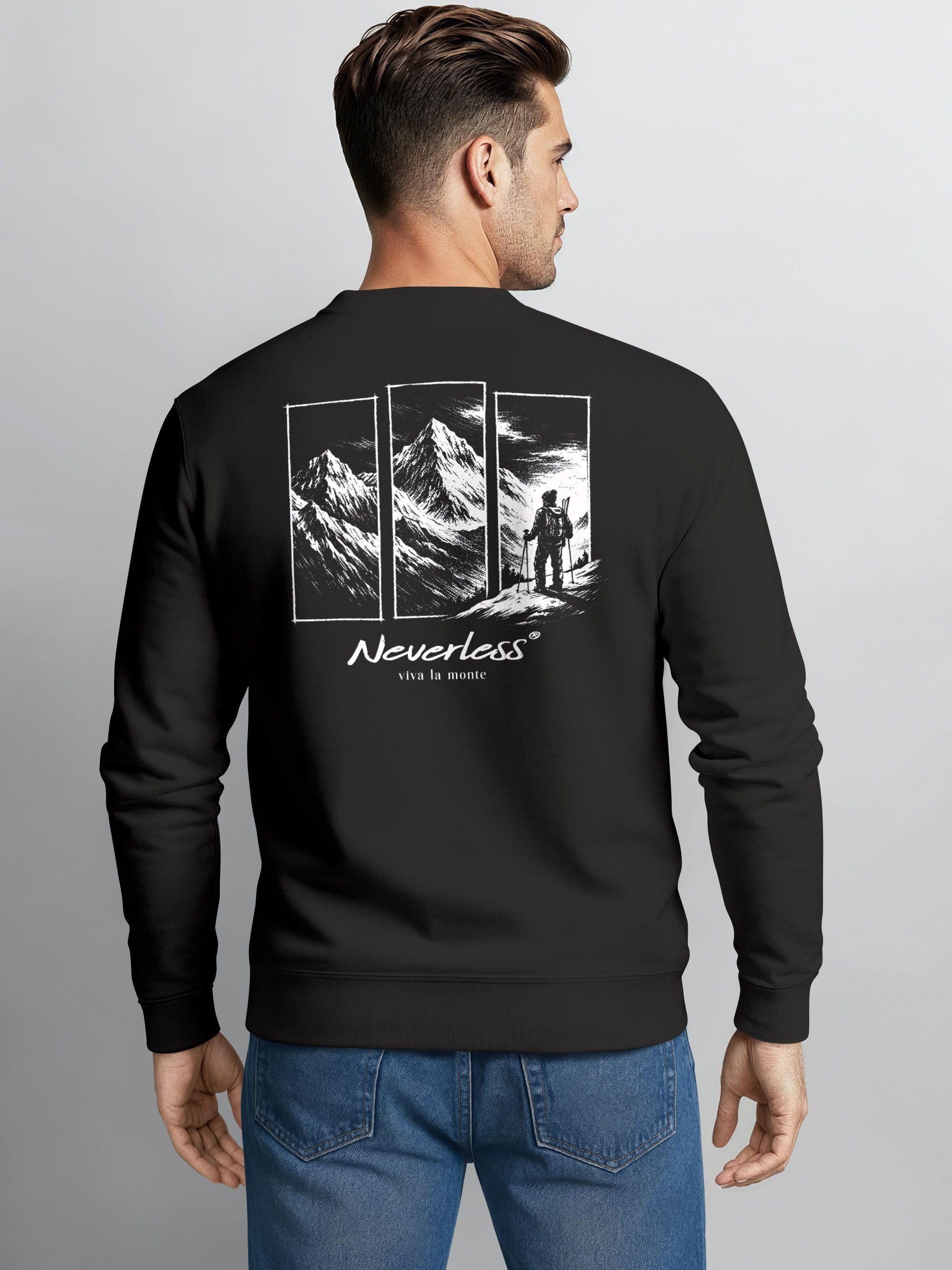 Neverless Sweatshirt Sweatshirt Herren Pullover Outdoor Berge Backprint Nat günstig online kaufen