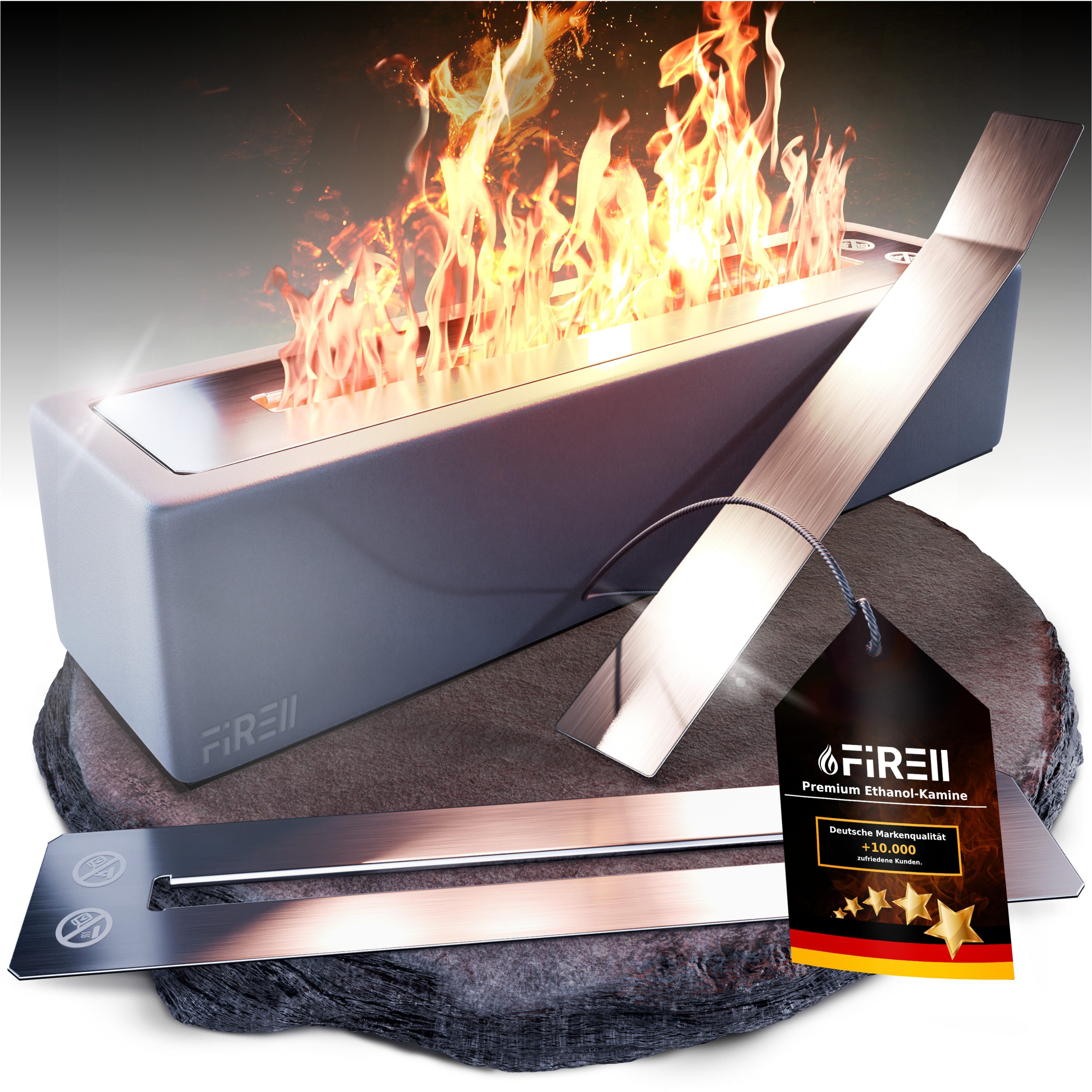 FIRELL SQUARE (Komplett-Set enthält alle Bauteilen, für einen sicheren Betrieb), Verstellbare Flamme, Massiver Beton, Extra lange Brenndauer