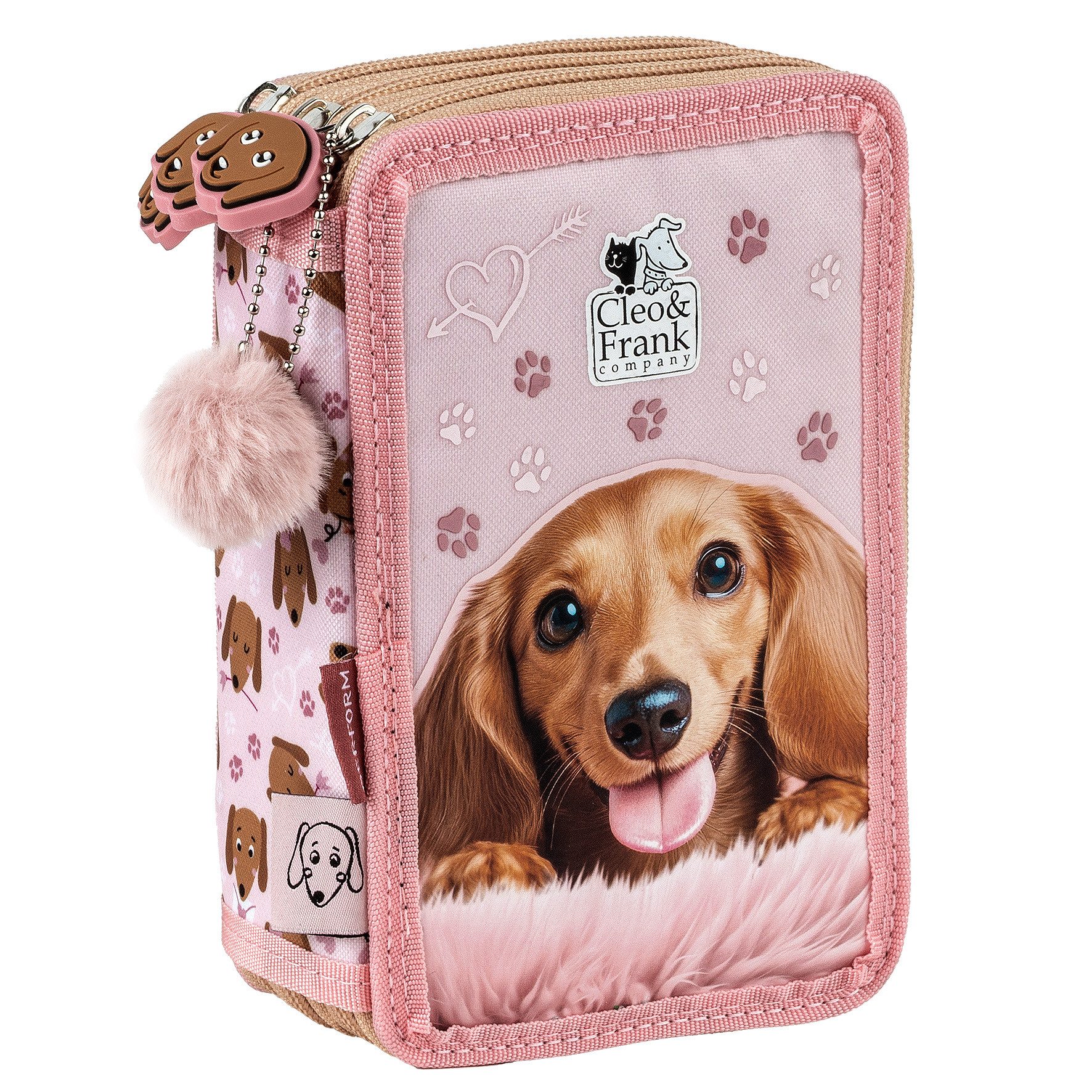 DERFORM Federtasche Hunde Dackel 3 Fach Federmäppchen gefüllt Federmappe Mäppchen