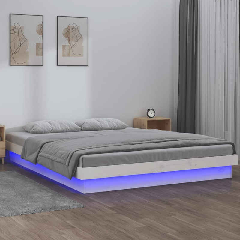 vidaXL Bett Massivholzbett mit LED-Beleuchtung Weiß 140x200 cm