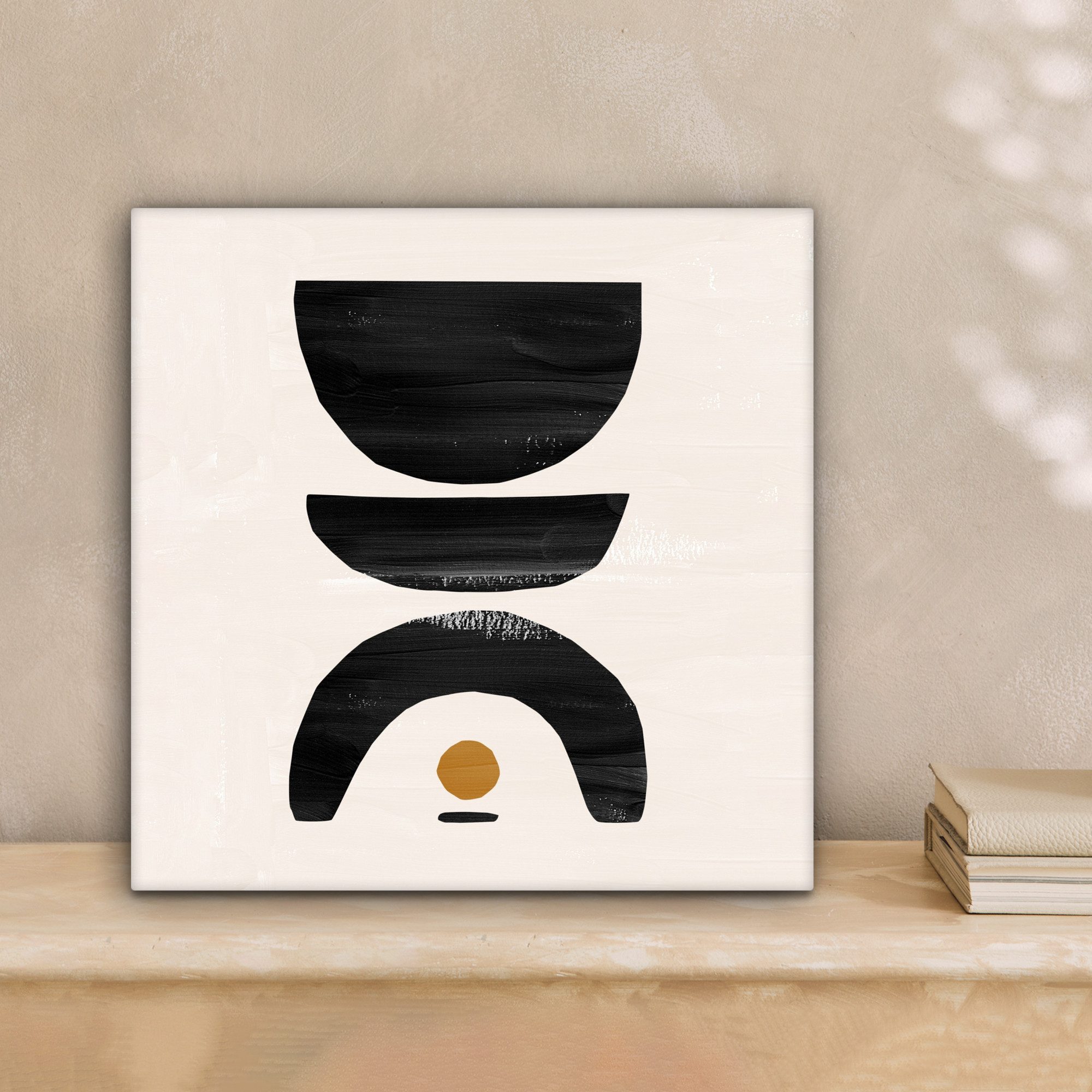 OneMillionCanvasses® Leinwandbild Abstrakt - Halbkreis - Kunst - Schwarz und weiß, Fotodruck (1 St), Wandbild, Deko Schlafzimmer Wohnzimmer Flur 20x20 cm