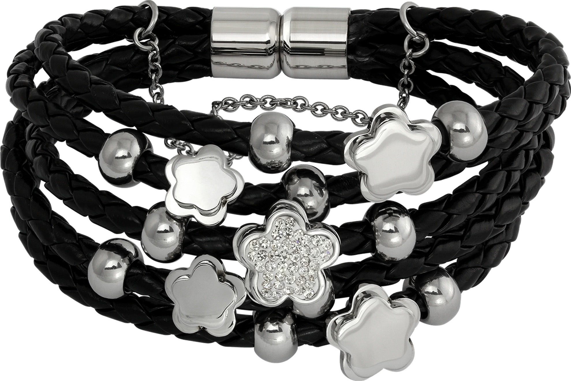 Amello Edelstahlarmband Amello Blümchen Armband schwarz silber (Armband), Damen Armband (Blümchen) Edelstahl (Stainless Steel), Farbe: schwarz