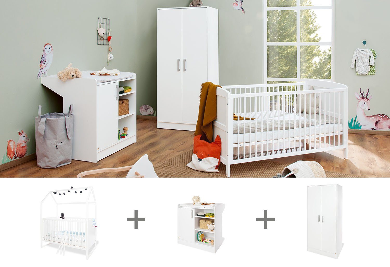 Pinolino® Babyzimmer-Komplettset Hilda mit 3-St., & Wickelkommode), Viktoria, Hausbett, Hausbett, (Spar-Set, Kleiderschrank