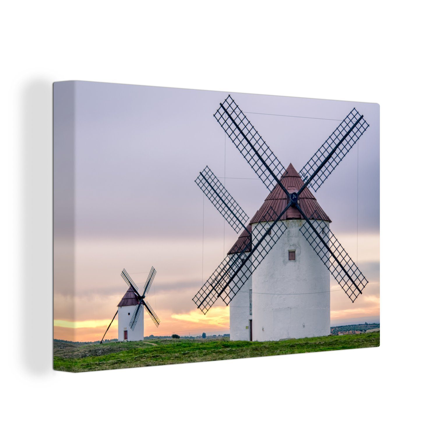 OneMillionCanvasses® Leinwandbild Die Mühlen des Don Quijote, (1 St), Wandbild Leinwandbilder, Aufhängefertig, Wanddeko, 30x20 cm