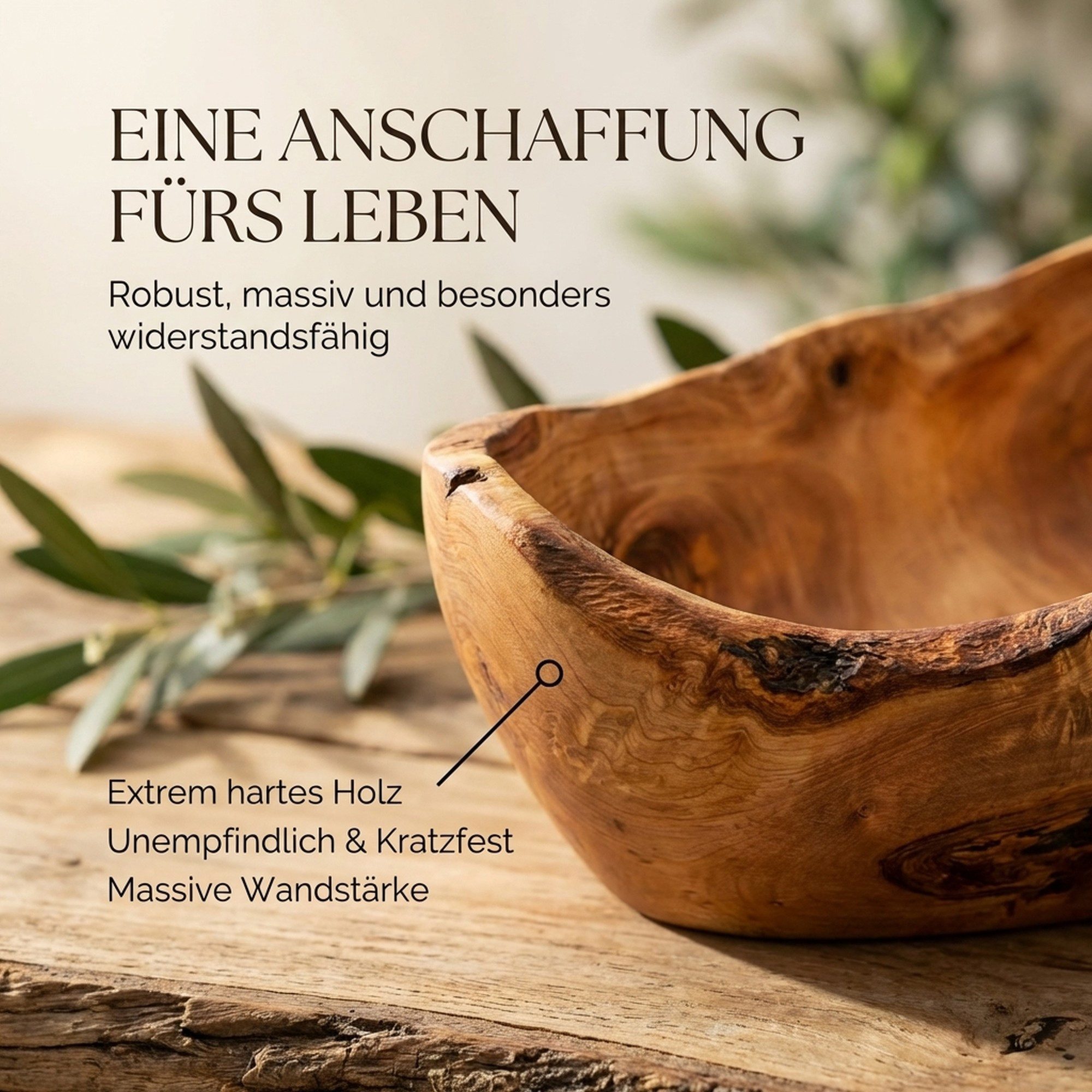 OLIQUE Obstschale Obstschale aus Olivenholz mit Rustikalem Rand – Handgefertigt, Olivenholz, (1-tlg)