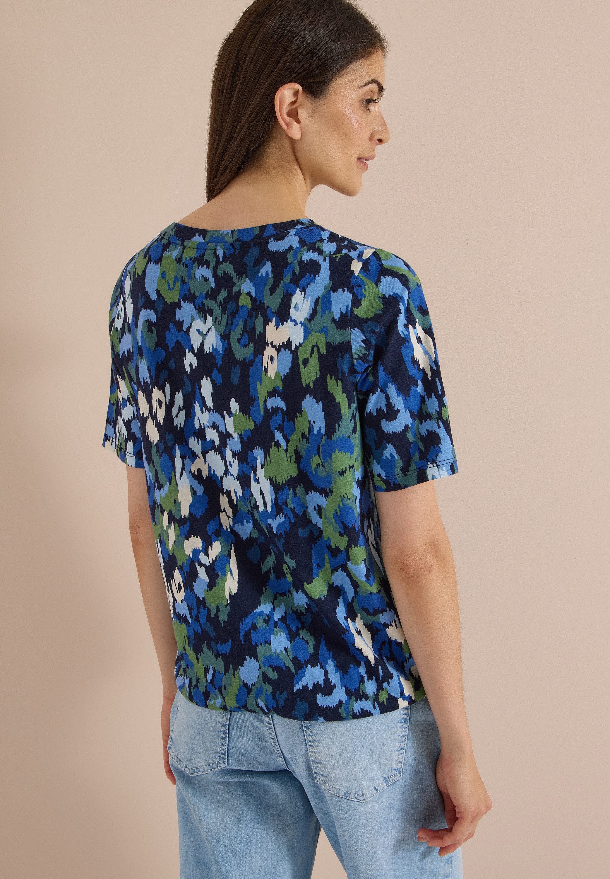 CECIL Kurzarmshirt Sommershirt mit Boat Neck und Print