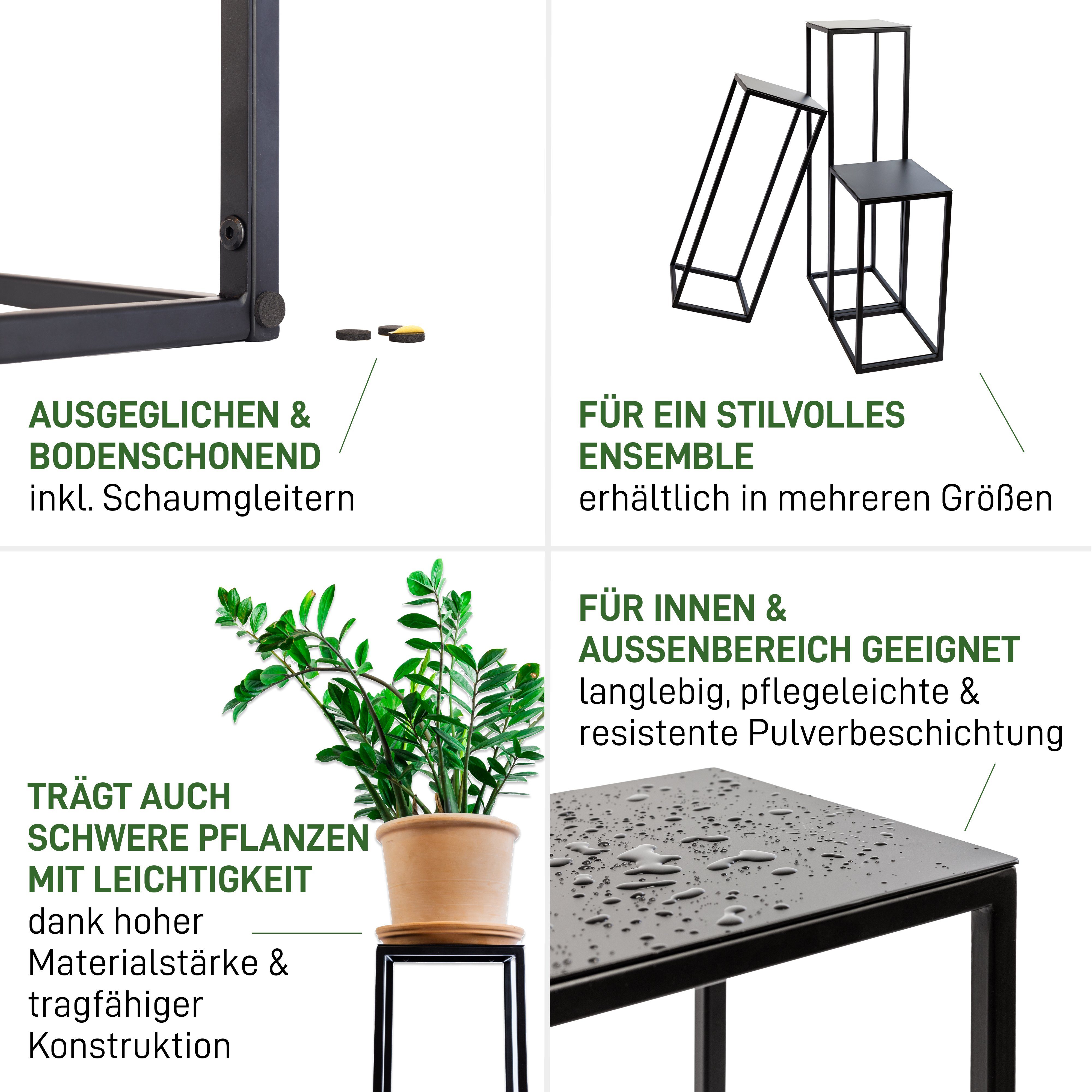 Natural Goods Berlin Blumenständer RECHTECK (1 St), Blumenhocker, Blumensäule, Beistelltisch, wetterfest, Schwarz, 50cm – Bild 3 von 5