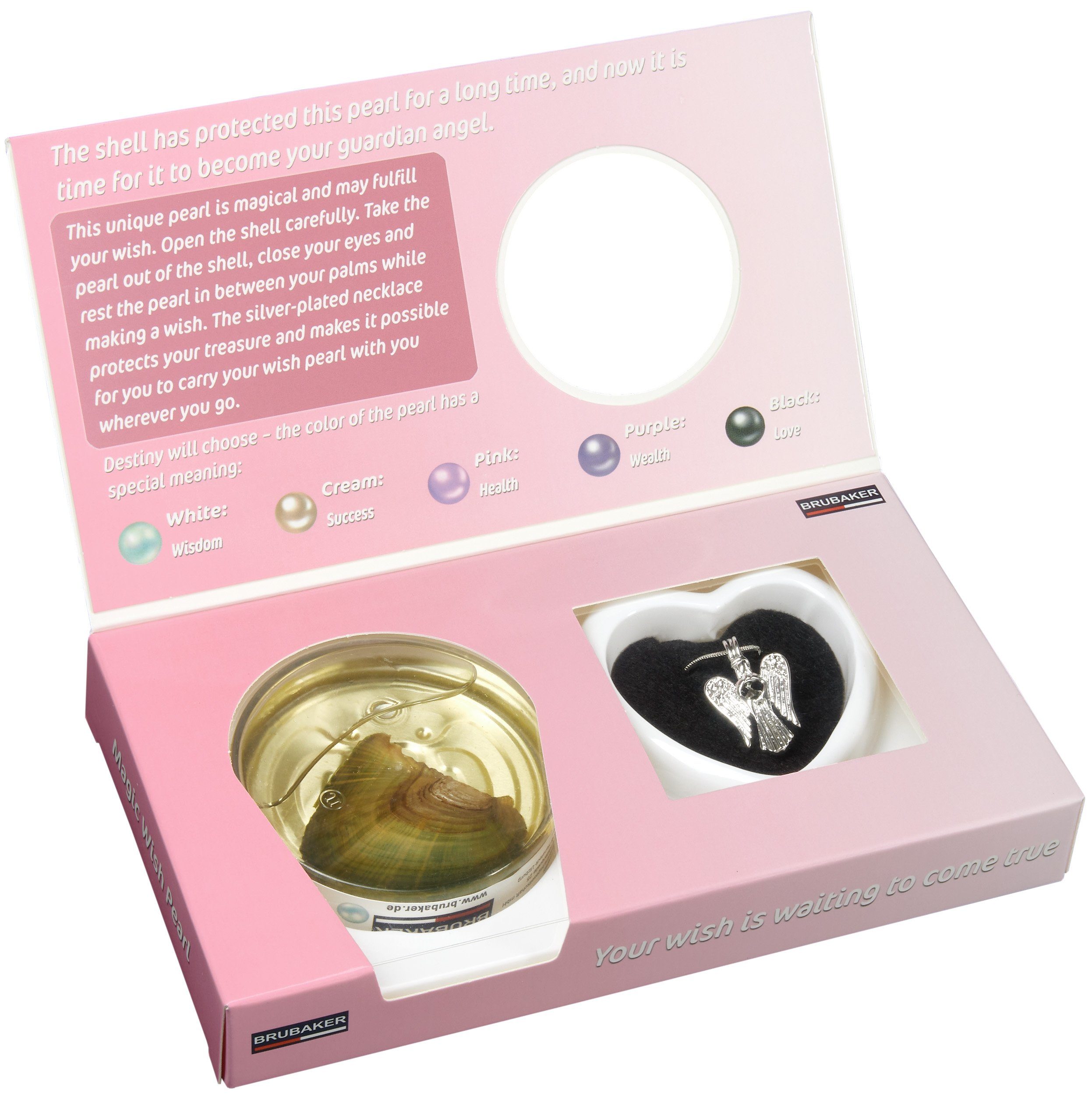 BRUBAKER Perlenketten-Set Schutzengel Wunschperle (Muschel mit echter Perle als Schmuck Geschenkset - Wish Pearl, Set), Halskette mit Silber Engel Anhänger