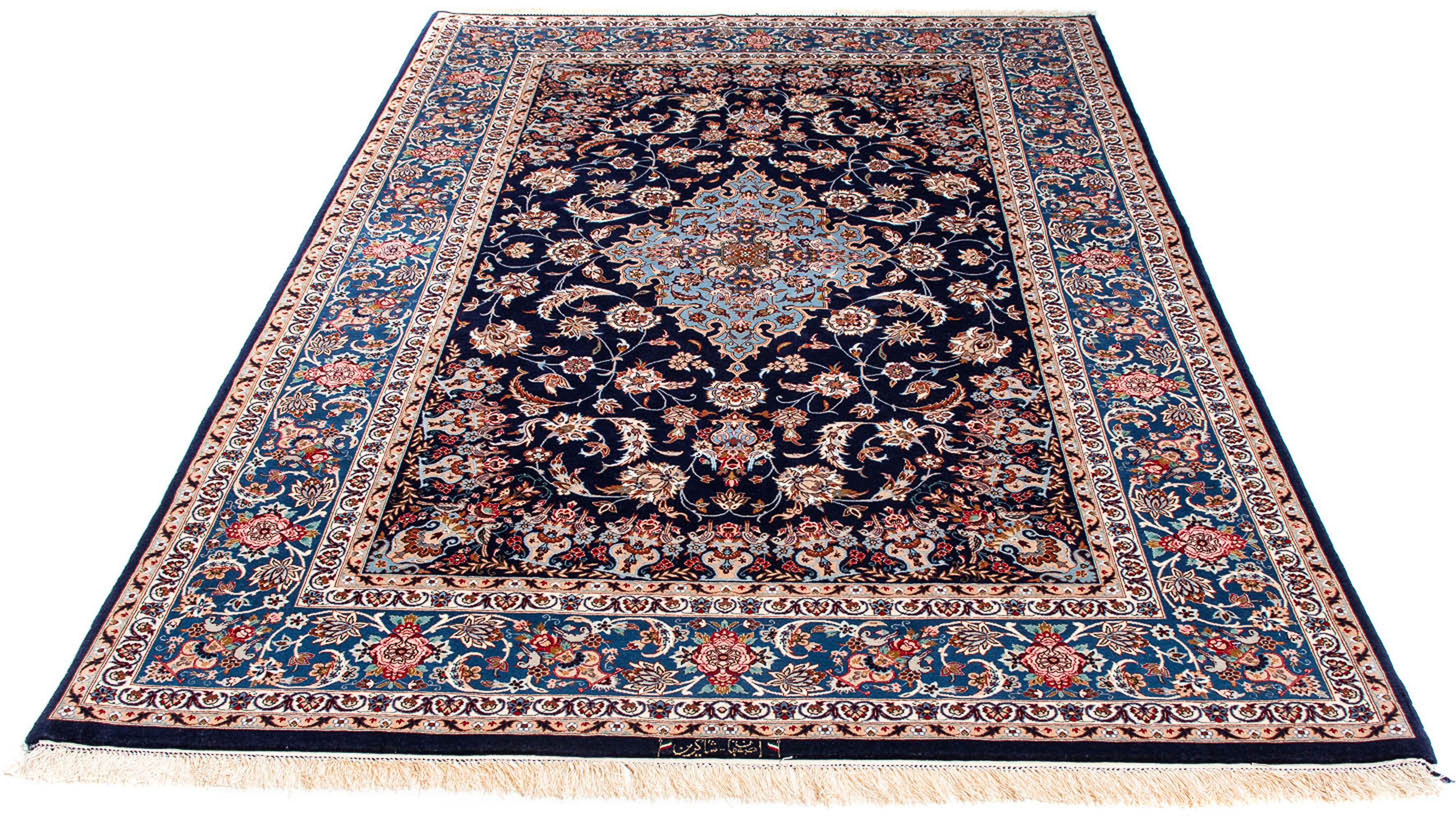 6 - Höhe: Premium Zertifikat Isfahan cm mit - 145 Perser dunkelblau, - mm, - Einzelstück rechteckig, morgenland, Handgeknüpft, Wohnzimmer, Orientteppich x 218