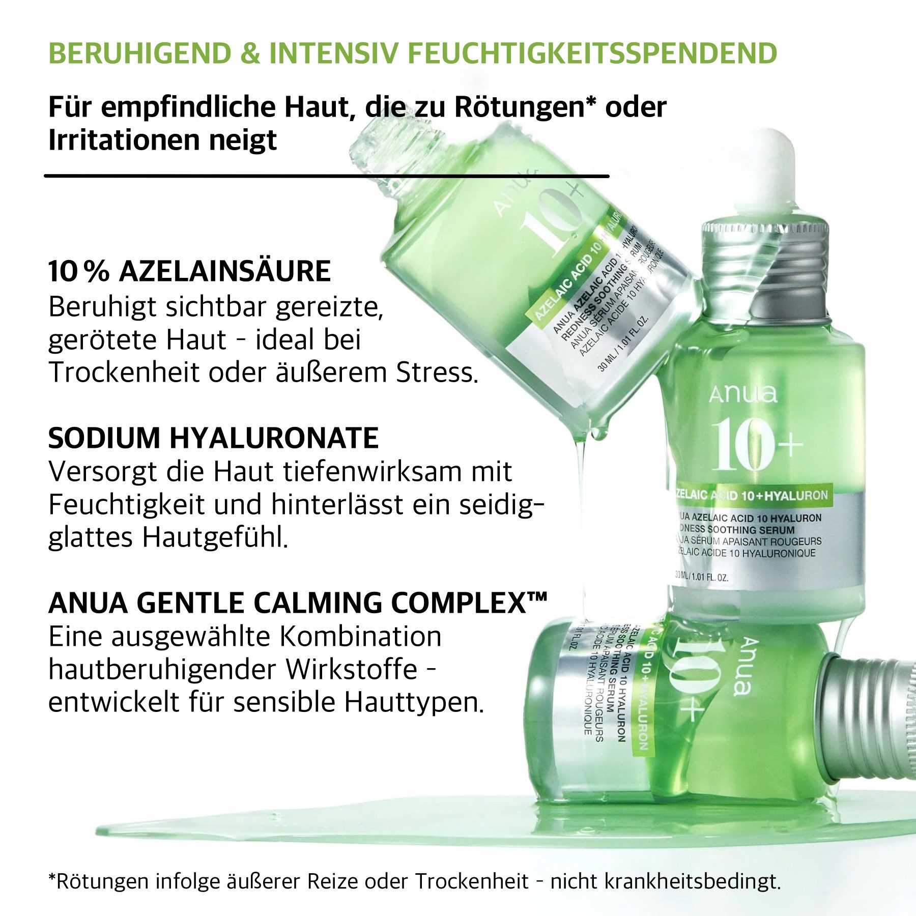 Anua Gesichtsserum Anua 10% Acelaic Acid Hyaluron Redness Soothing Serum 30ml, 2-tlg., Anti-Aging, Anti-Falten,Gesichtsserum,Hautpflege