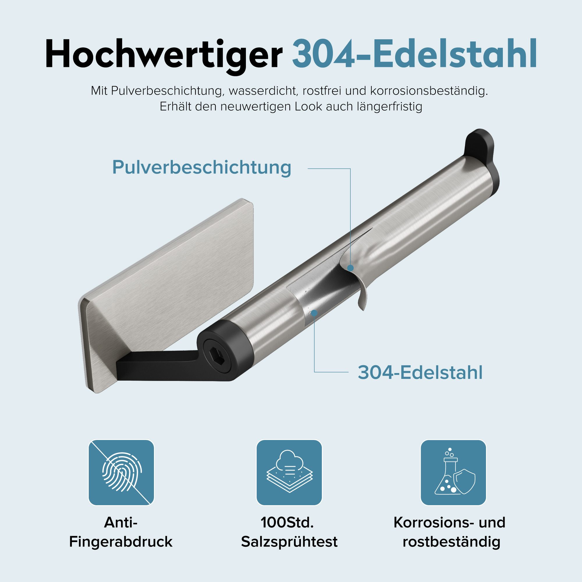 doporro Toilettenpapierhalter Klopapierhalter moderner Klorollenhalter aus Edelstahl Lino-02, seitlichen Haken, bohrfreie Montage – Bild 3 von 5