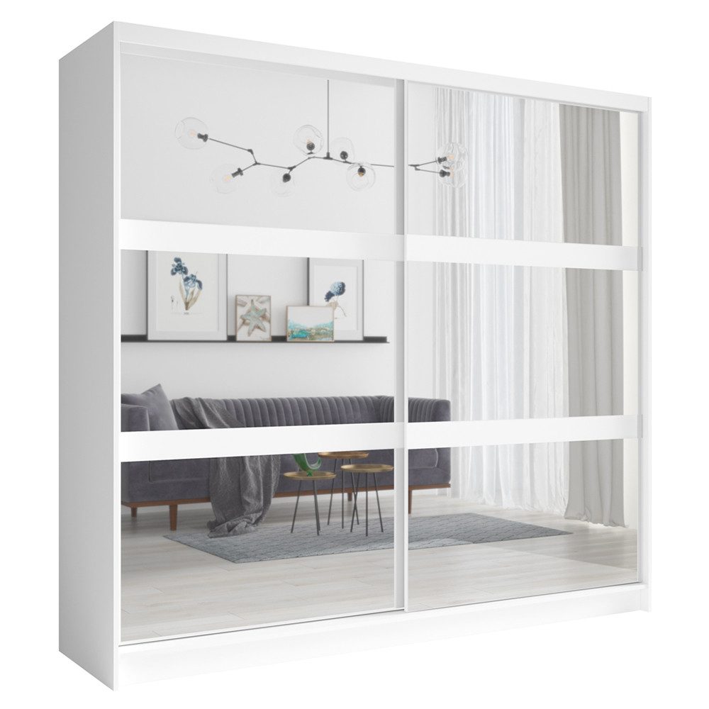 Lomadox Schwebetürenschrank FAIDO-166 Kleiderschrank, 230cm breit, weiß, Spiegelfronten
