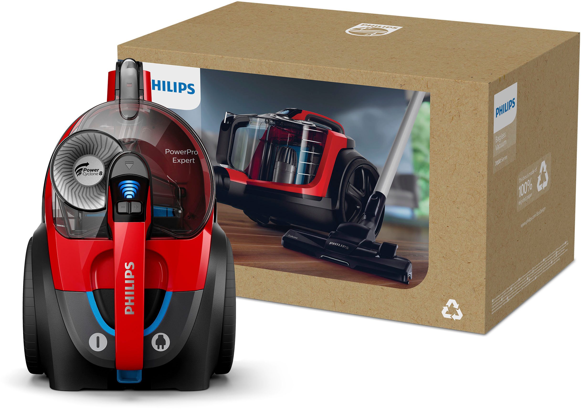 Philips Bodenstaubsauger FC9729/09 PowerPro Expert, 900 W, beutellos, Allergy H13-Filter, mit 2 l Fassungsvermögen und TriActive-Düse