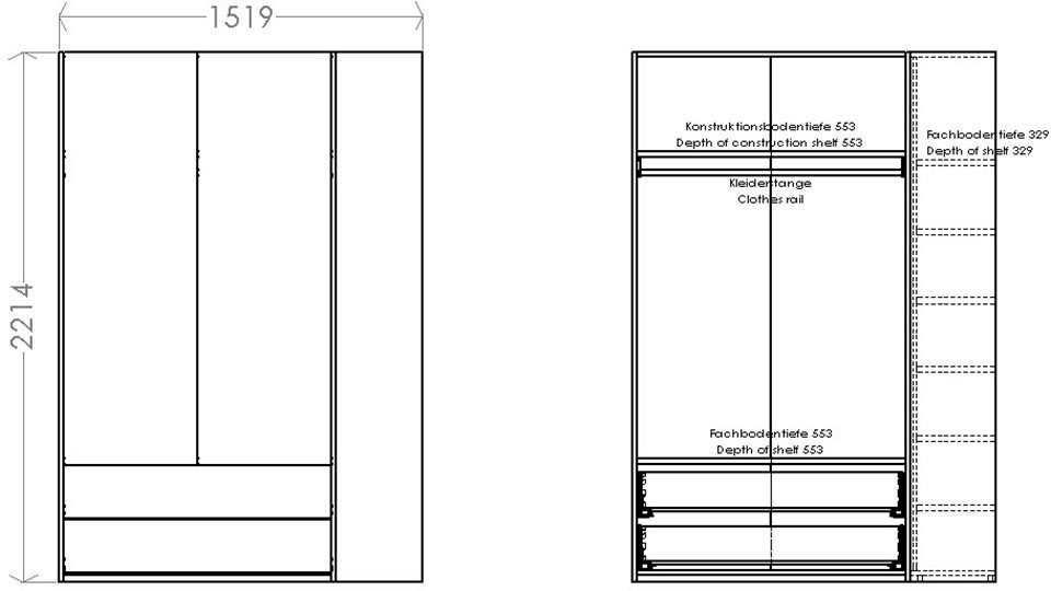 Müller SMALL LIVING Kleiderschrank Variante 2 geräumige Modular Schubladen, | rechts 1 Plus montierbar Anbauregal links weiß oder weiß