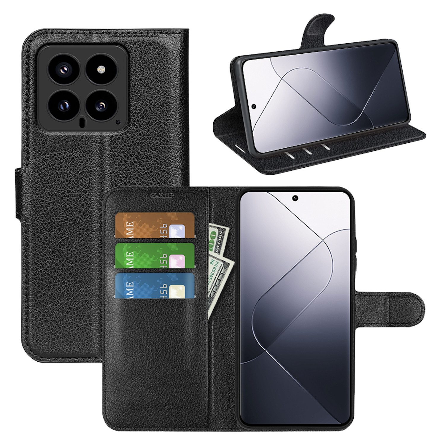 Wigento Smartphone-Hülle Für Xiaomi 14 Book Handy Tasche Wallet Premium Schutz Hülle Cover Case