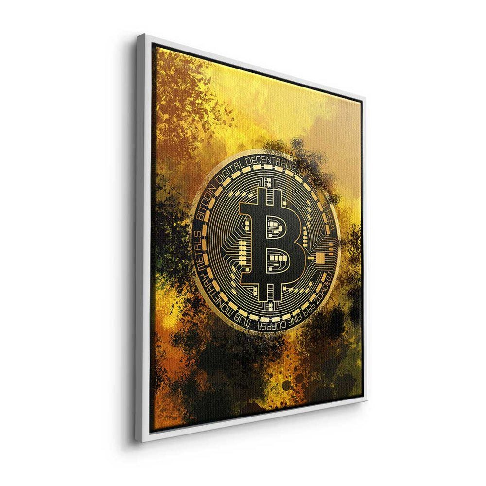 DOTCOMCANVAS® Leinwandbild, Bitcoin Trading Premium - Wild - goldener Motivation - Rahmen Crypto - Leinwandbild