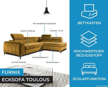 Furnix Ecksofa TOULOUS Sofa mit Schlaffunktion Automat DL Auswahl, hochwertige Verarbeitung Maße: B275 x H95 x B200 cm