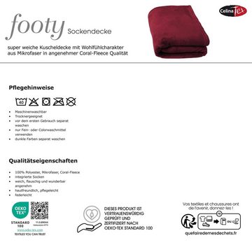 Wohndecke Footy Kuscheldecke mit Socken TV-Decke Fleece 150x180cm grau, CelinaTex, anschmiegsam,flauschig,warm,weich,pflegeleicht,trendig,kuschelig