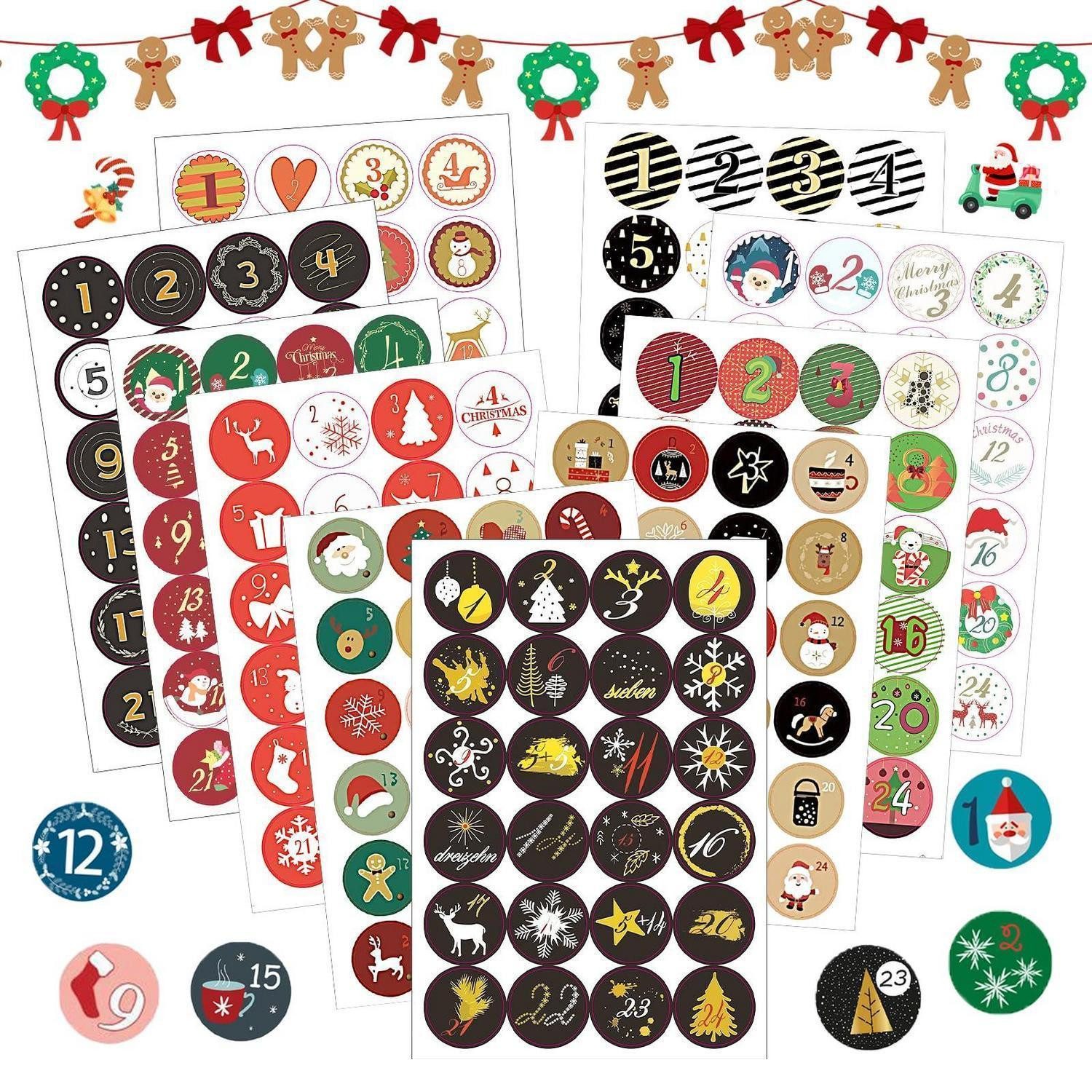 LuxusKollektion Aufkleber Adventskalender-Aufkleber Set 1-24 runde Muster 240 Stück