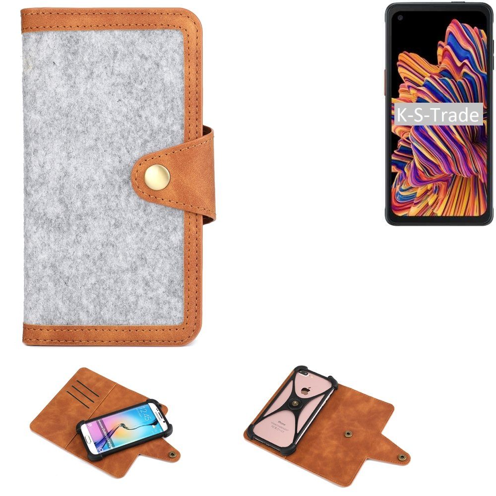 K-S-Trade Handyhülle für Samsung Galaxy XCover Pro, Handyhülle Schutzhülle Filz-Hülle Kunst-Leder hellgrau braun