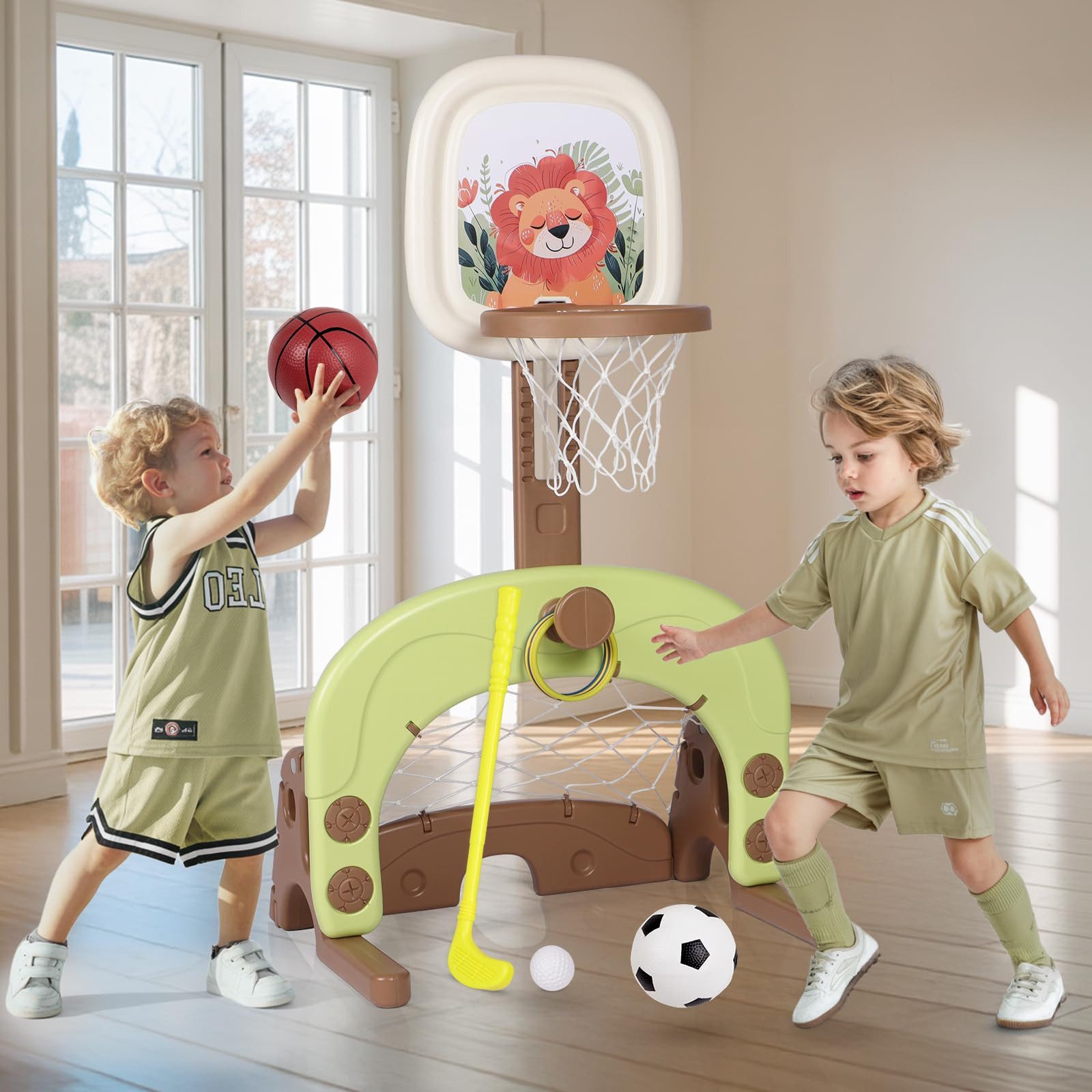 H.yeed Basketballkorb 3 in 1 Kinder höhenverstellbar, Basketballständer & Fußballtor & Wurfspiel