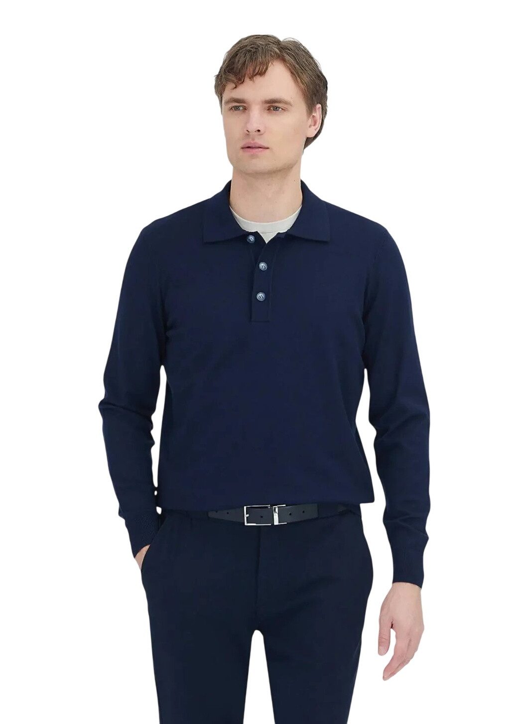 RAMSEY Longpullover Marineblaues Strick-Sweatshirt