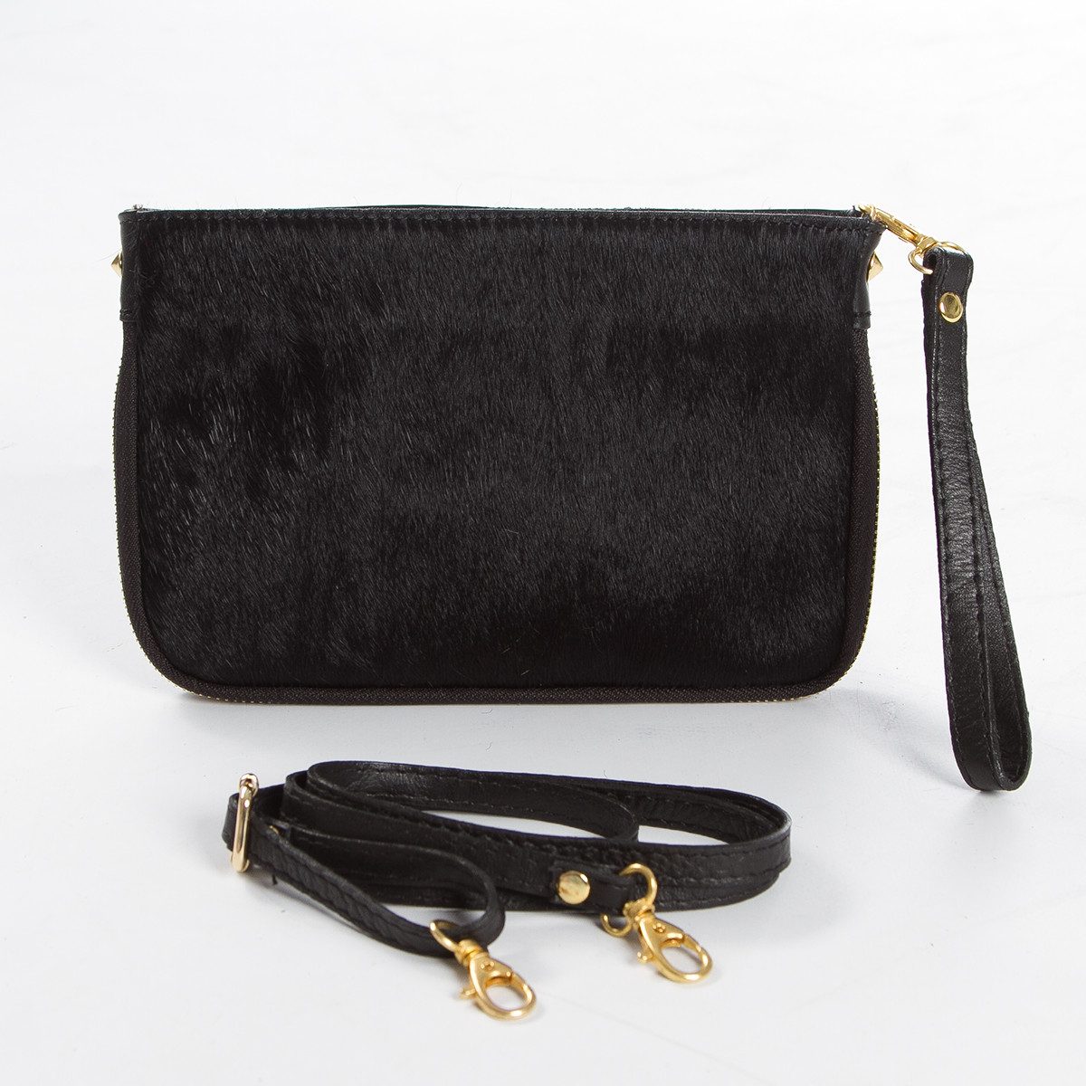 Cassandra Accessoires Umhängetasche, Handtasche, Clutch, aus hochwertigem echtem Leder mit echtem Fell