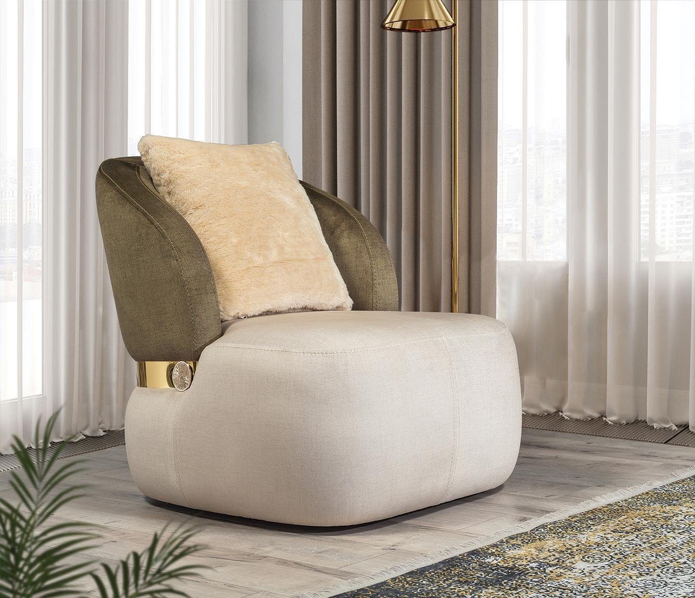 JVmoebel Sessel Moderner Beiger Lounge Sessel Designer Möbel Fernseh Textil Sitz (1-St., 1x nur Sessel), Made in Europa | Einzelsessel