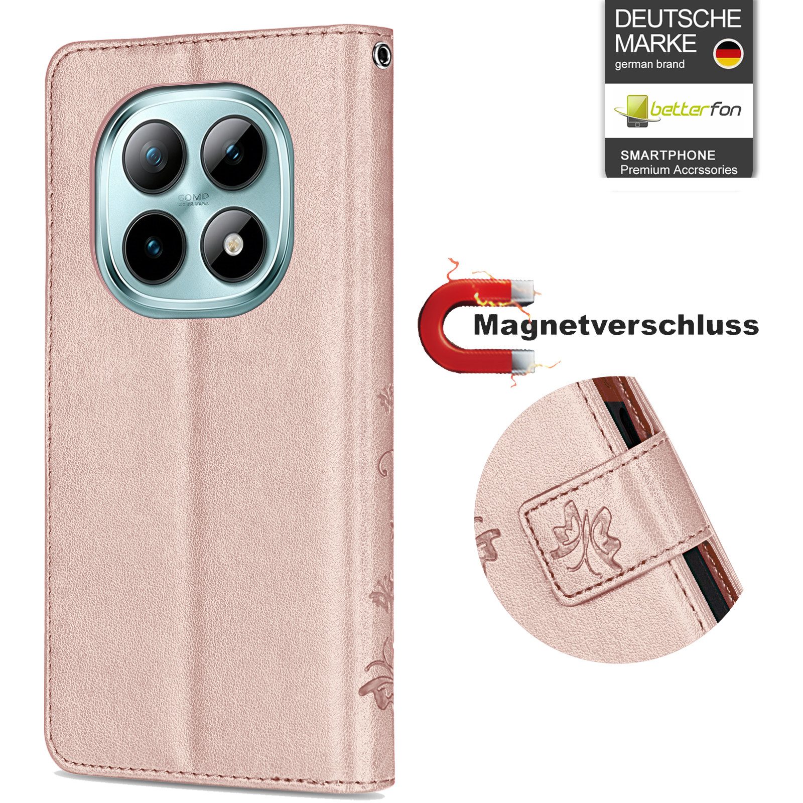 betterfon Handyhülle für Xiaomi Redmi Note 15 Pro+ Hülle Wallet Case Flip Cover, Bookstyle-Hülle: Magnetverschluss 3 Kartenfächer & Standfunktion – Bild 2 von 5