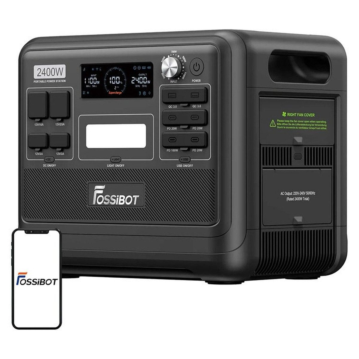 Fossibot FOSSIBOT F2400 2400-W-Ladestation (schwarz) Powerstation