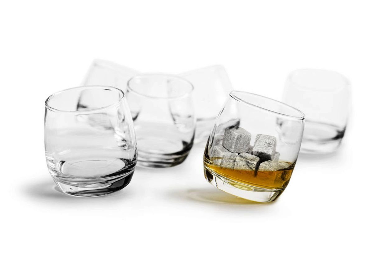 Gravidus Whiskyglas 6x Bar Rocking Whiskey Trinkglas + 9x Whiskey-Steine  Kühlsteine Speckstein