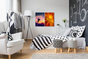 Sinus Art Leinwandbild 2 Bilder je 60x90cm Pusteblume Makro Orange Sommer Feeling Abendröte Blume