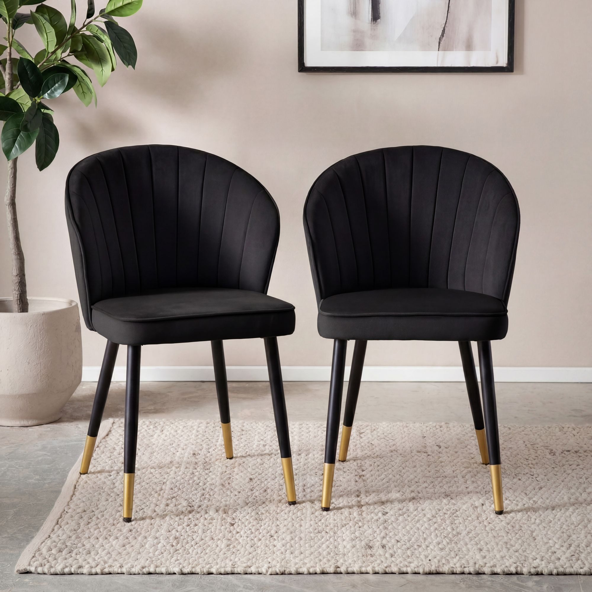 FINEBUY Esszimmerstuhl Küchenstuhl 2er Set Samt Stuhl Skandinavisch (2er Set Samt Schwarz Küchenstuhl Gepolstert Modern), Polsterstuhl Esszimmer, Schalenstuhl ohne Armlehne