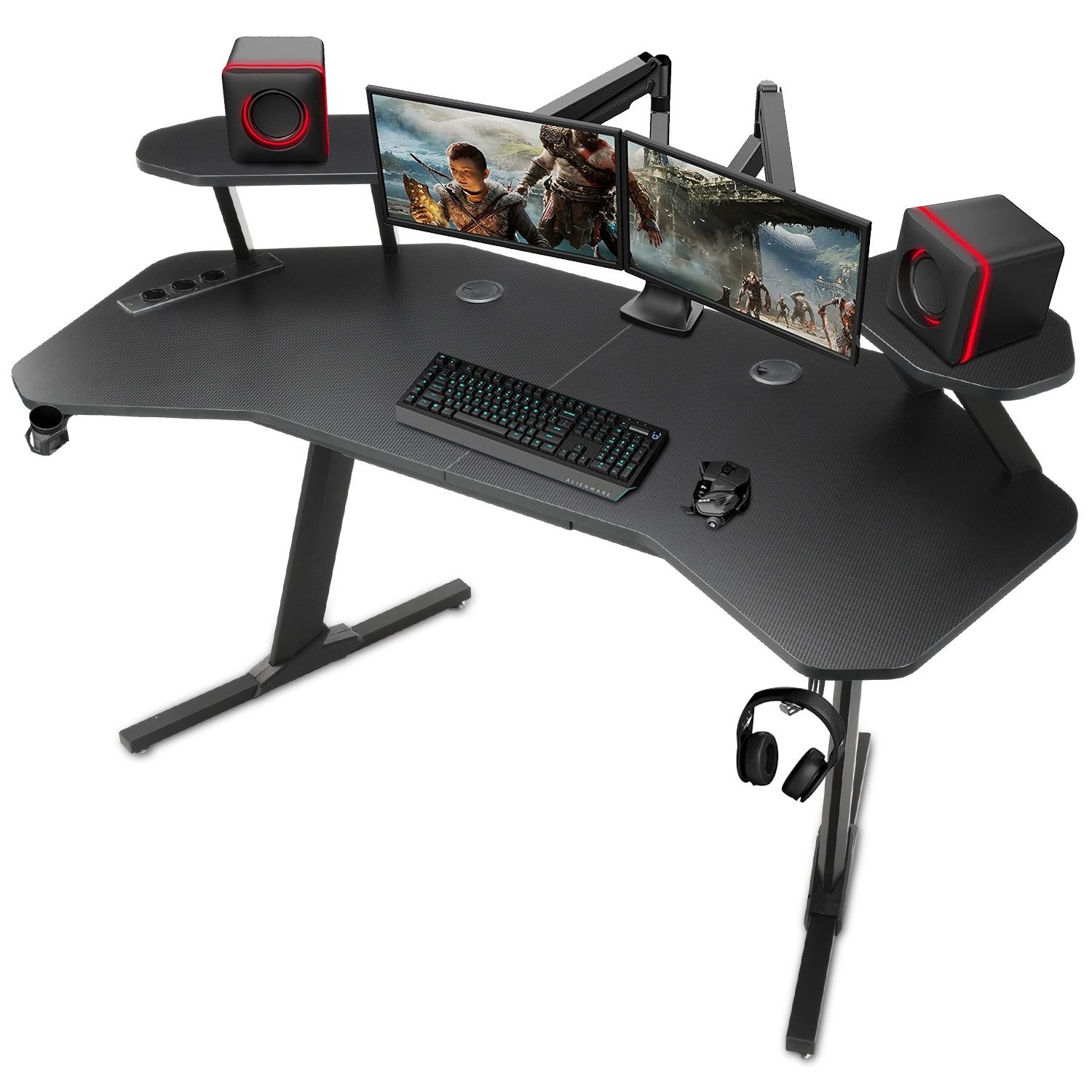 OULENBIYAR Gamingtisch Gaming Schreibtisch Ergonomischer Gamer Desk, 160 x 60x 72 cm, mit 2 Ständern ausgestattet, Kopfhörerhaken und Getränkehalter