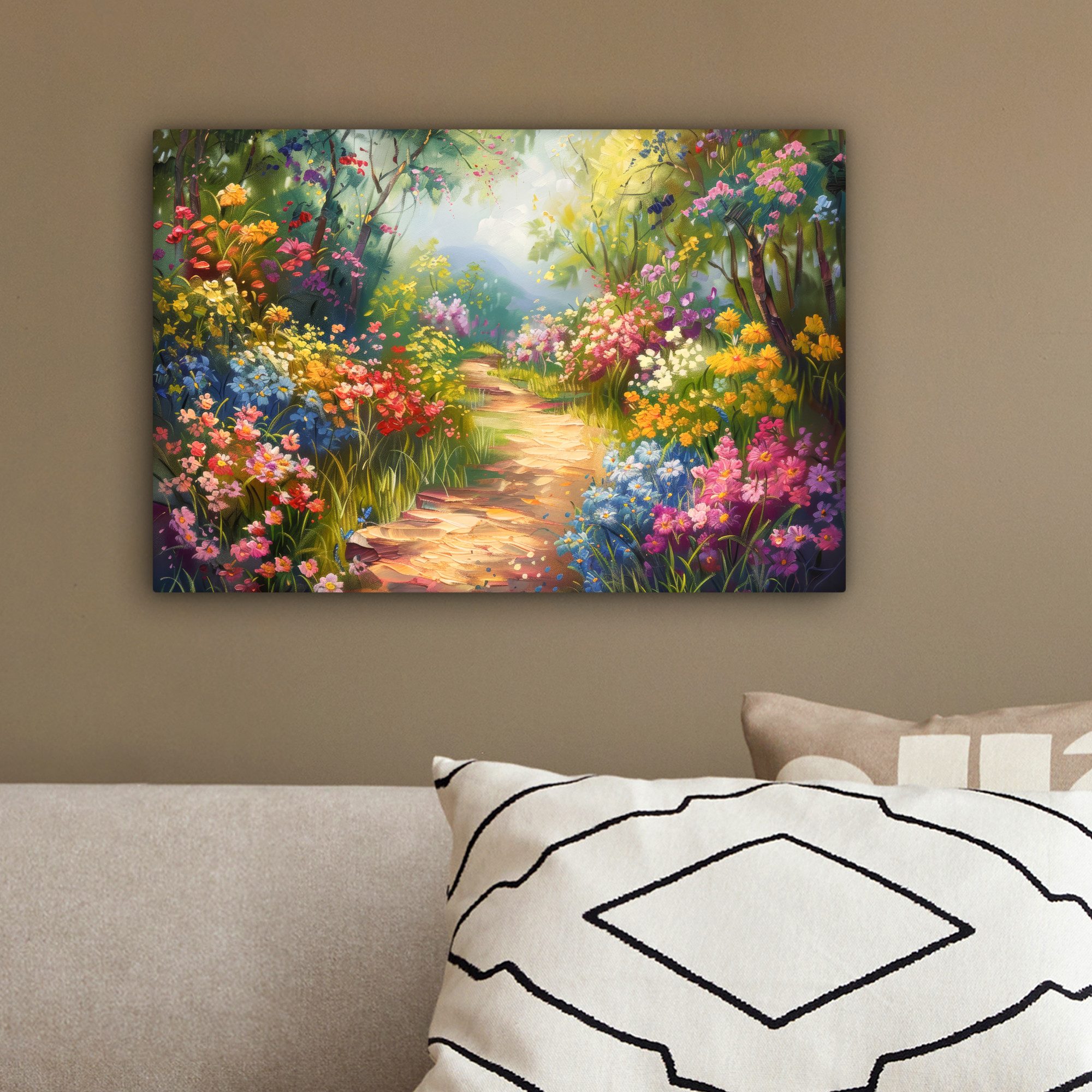 OneMillionCanvasses® Leinwandbild Natur - Landschaft - Blumen - Farbenfroh, Fotodruck (1 St), Wandbild, Deko Schlafzimmer Wohnzimmer Flur 20x20 cm – Bild 4 von 5