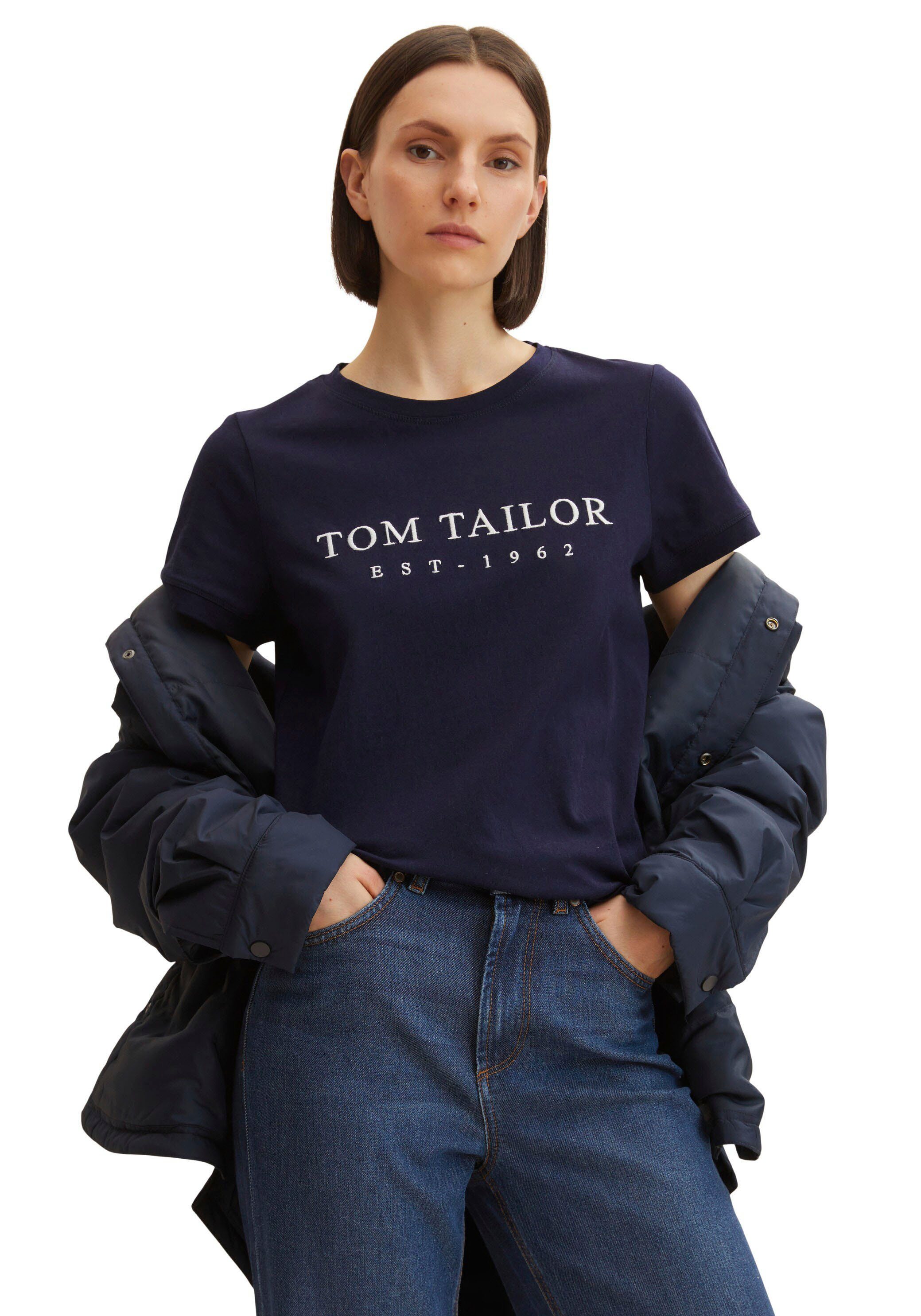 aus TAILOR Anbau Bio-Baumwolle T-Shirt nachhaltigem T-Shirt Logoprint, TOM Mit