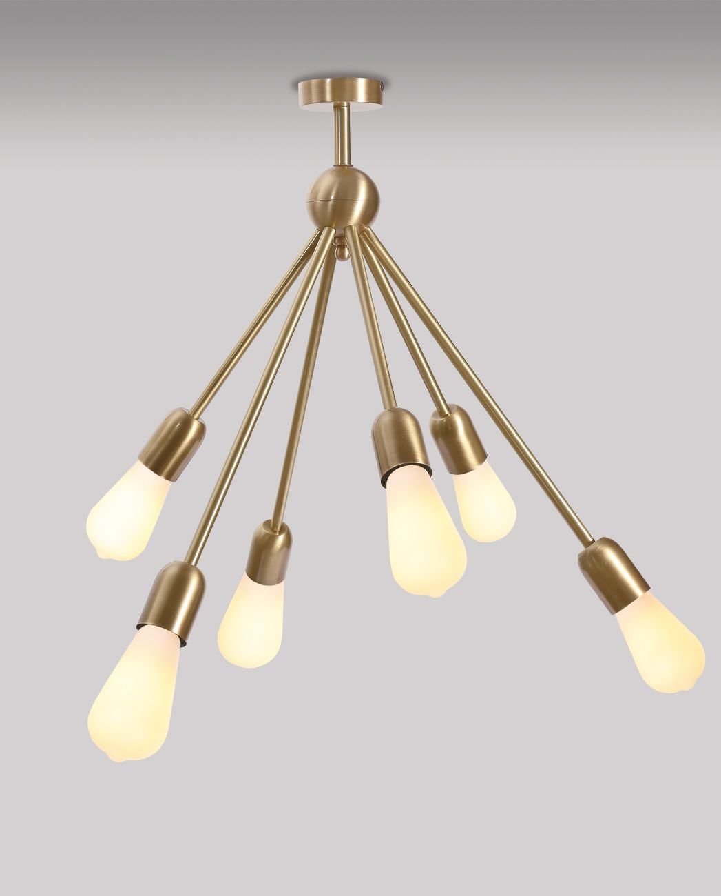 Licht-Erlebnisse Deckenleuchte »STELLA«, LED wechselbar, Deckenlampe  Echt-Messing in Bronze 6-flmg Retro Esszimmer Wohnzimmer