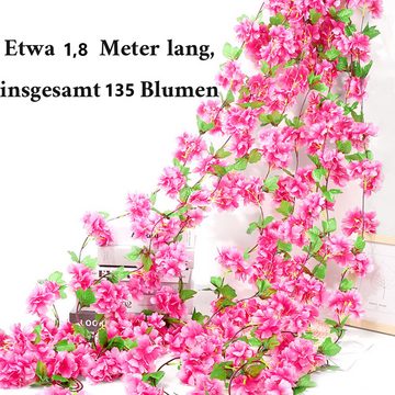 Kunstblume 8 Stück x 1,8 m künstliche Blumne Kirschblüten Girlande, Kirschblüten, Lubgitsr