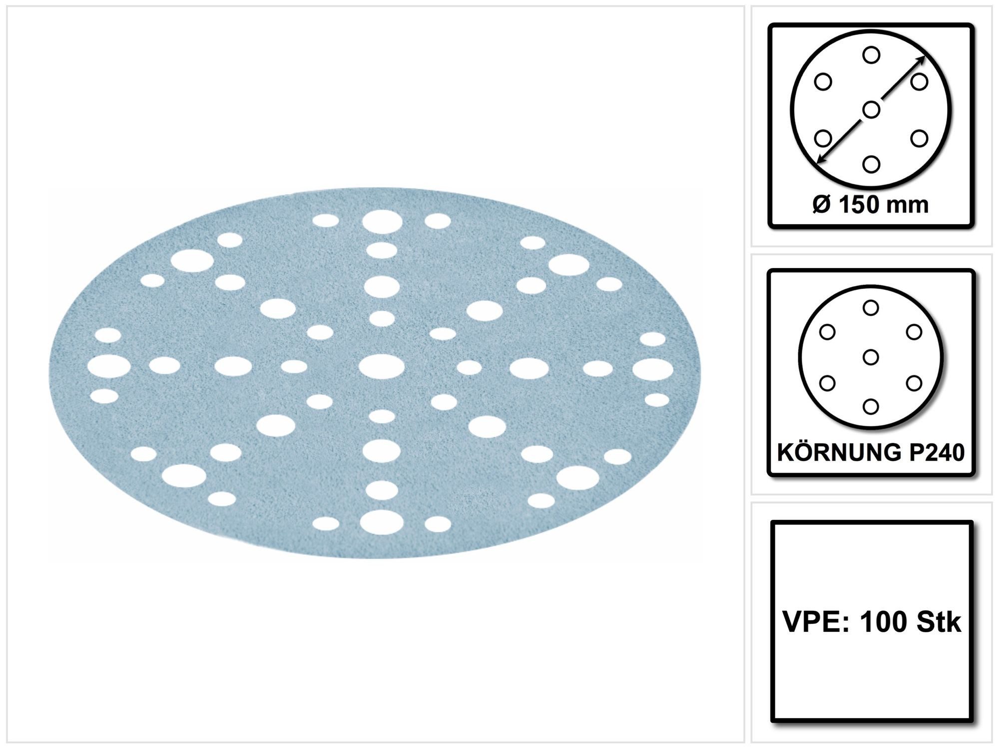 FESTOOL Schleifscheibe STF D150/48 Schleifscheiben Granat P240 150 mm 100 Stk. (575168) fü