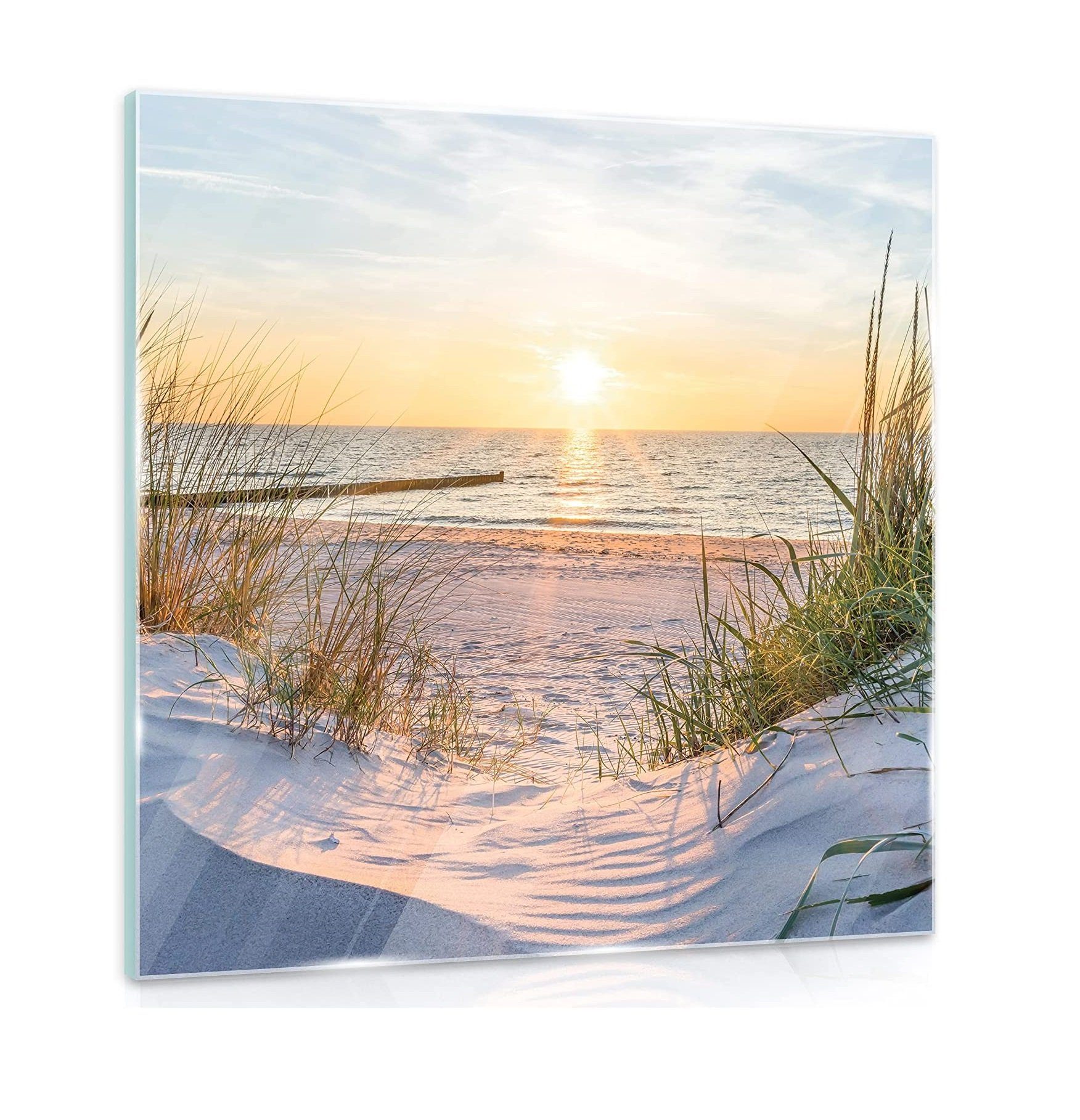 Auf Glasbilder Strand Ostsee, Glas Badezimmer, Glasbild Schlafzimmer Glasbilder Wohnzimmer Modern Premium Wallarena Meer Wandbilder, (Einteilig), Bild