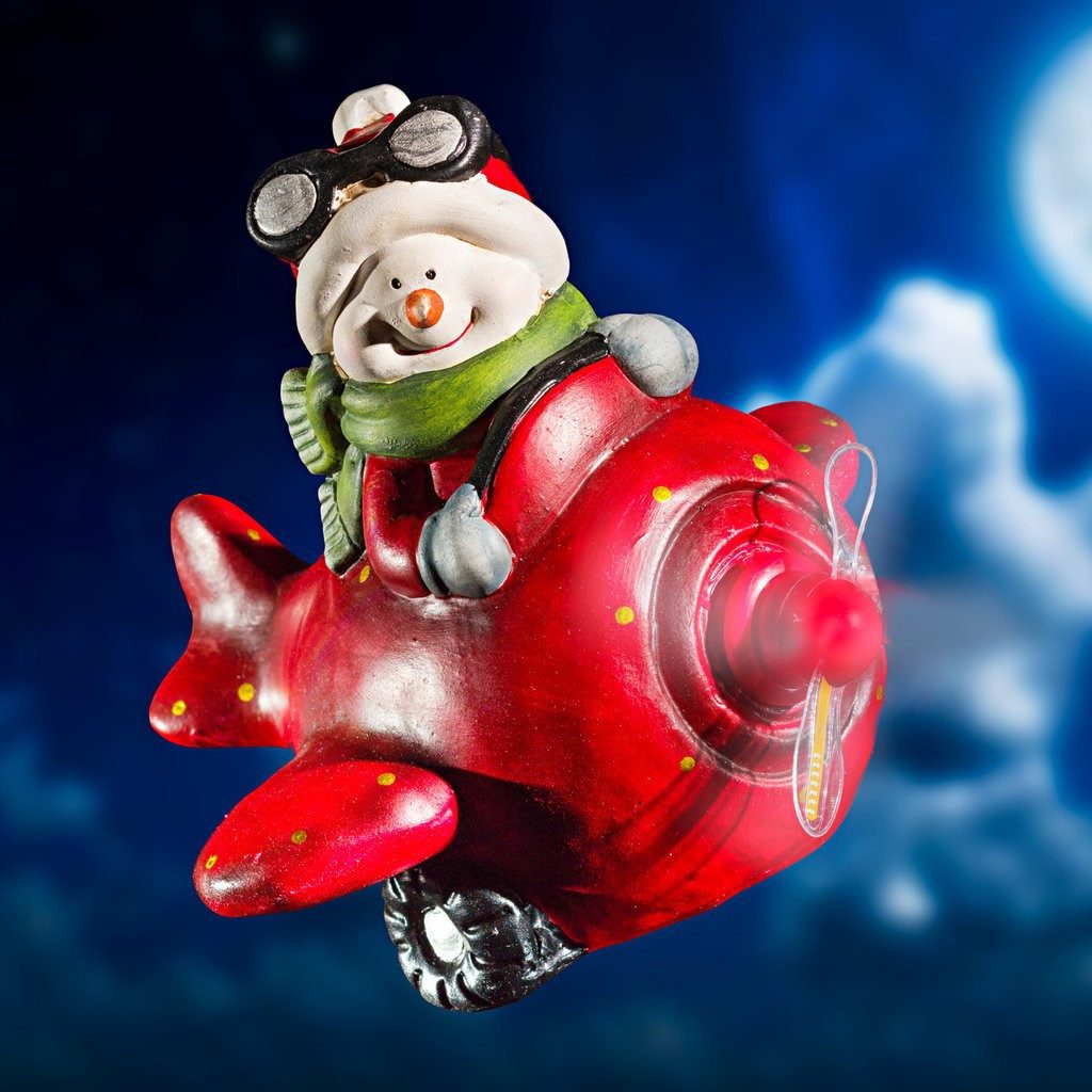 HAC24 Weihnachtsfigur Beleuchteter Deko-Schneemann im Flugzeug festliche De günstig online kaufen
