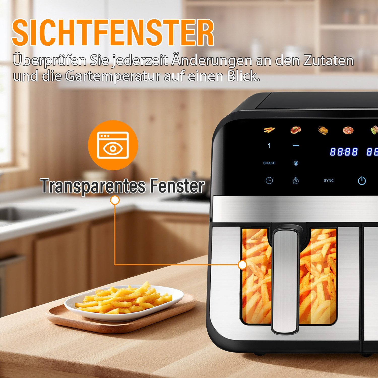oyajia Heißluftfritteuse Heißluftfritteuse Dual Zone Heißluftfritteuse XXL, 10 Programme, Air fryer 11,2 L, Ohne Öl Frituese, Temperaturregelung für das Luftbra – Bild 4 von 5