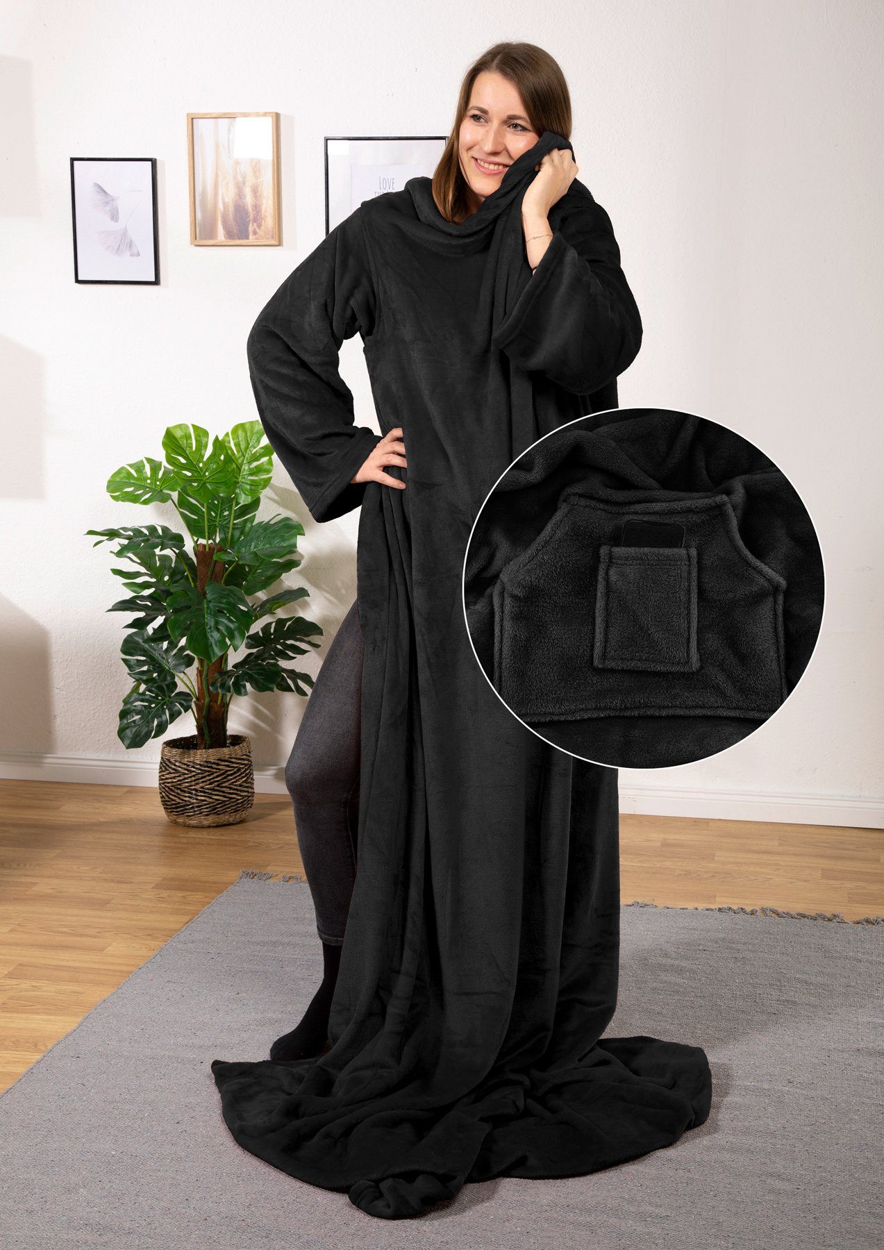 Wohndecke tragbare Ganzkörperdecke Kuscheldecke Ärmeldecke, heimtexland, flauschige Ärmel Decke I Soft Flanell I Geschenk Wohlfühlen – Bild 2 von 5