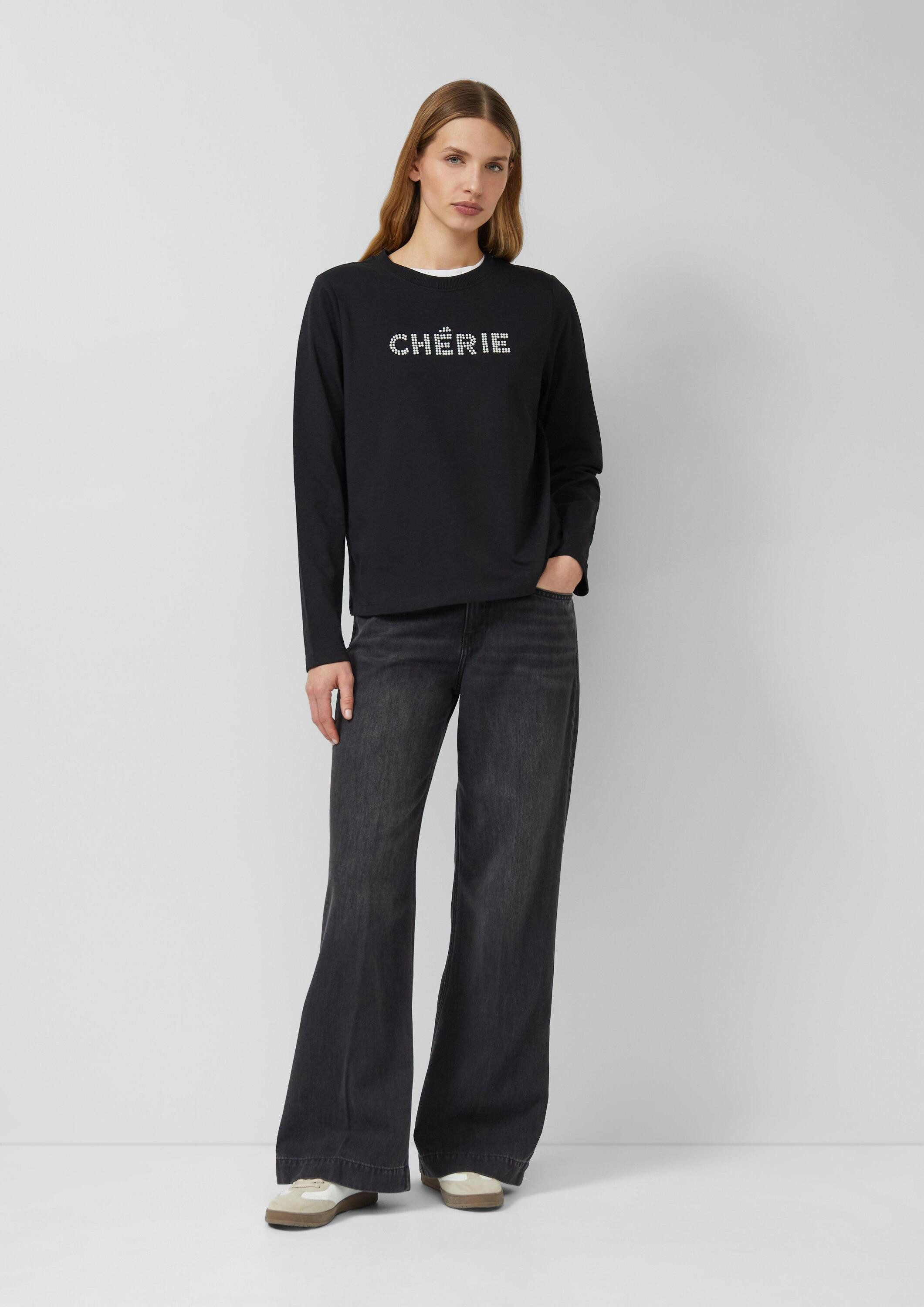 s.Oliver Langarmshirt T-Shirt Longsleeve mit Perlenschriftzug